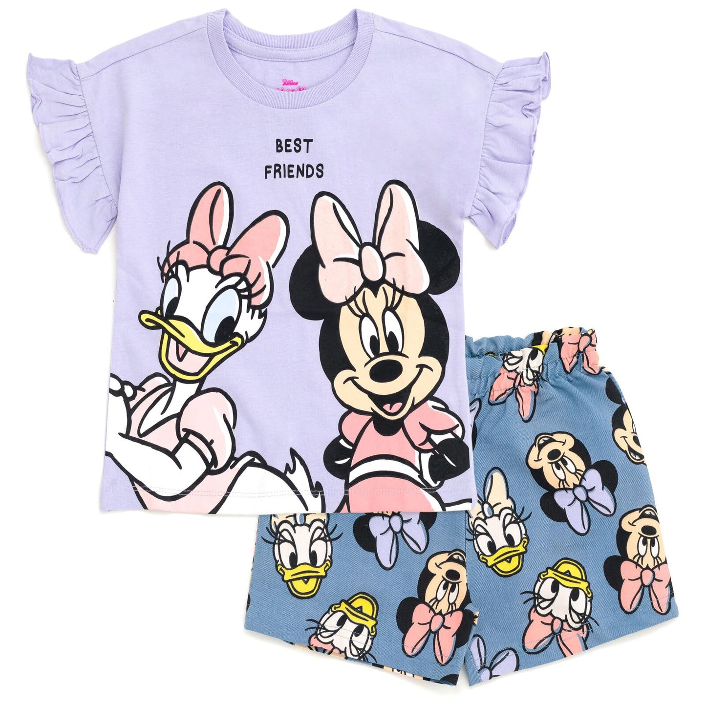 Disney Minnie Mouse Toddler Girls Graphic T-Shirt and Shorts Outfit Set Light Pink/Light Blue 3T