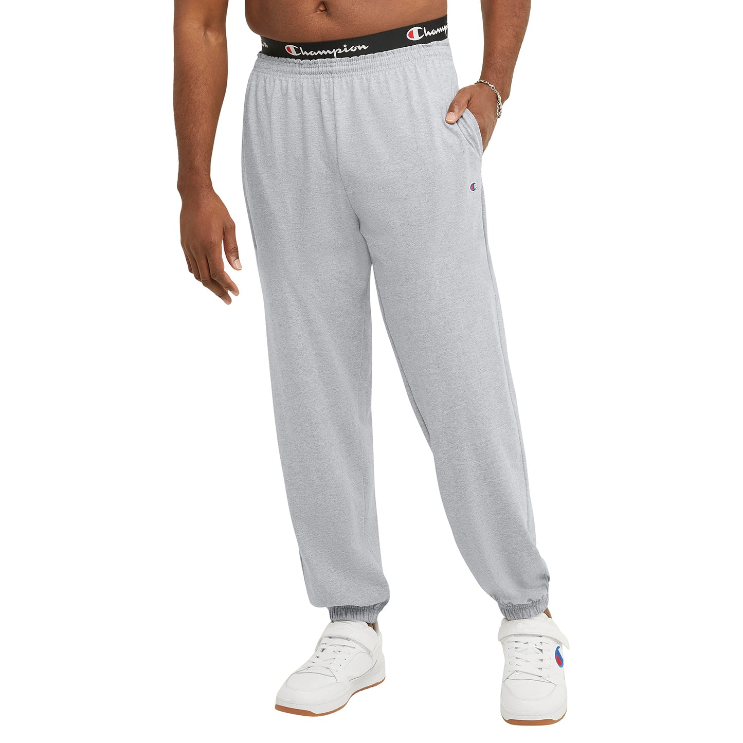 Champion Men's Everyday Fitted Ankle Cotton Pants, 31.5" Inseam, Cotton Knit Pants Left Hip "C" Logo, Cotton Warm-Up Pants