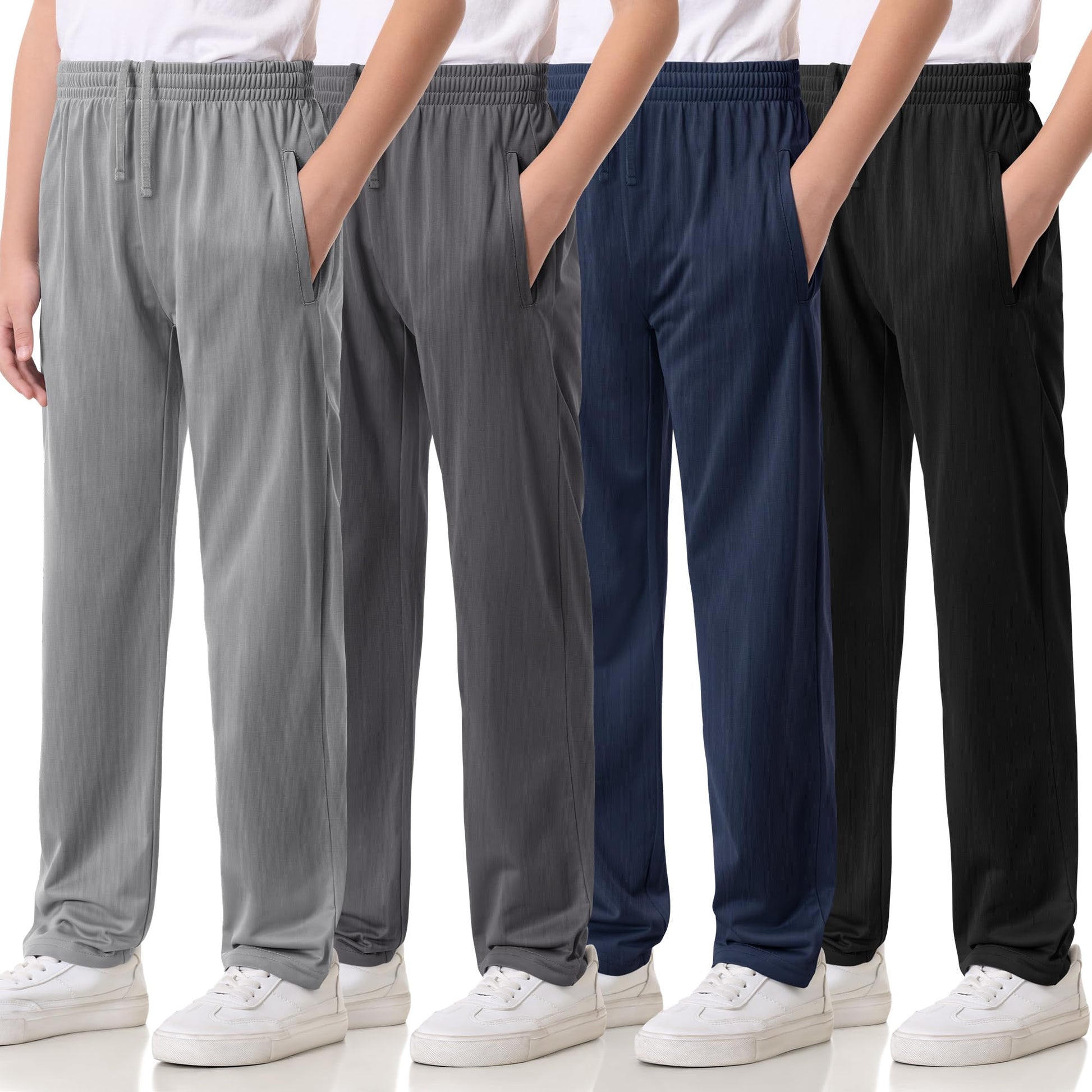 4 Pack Boys Lightweight Sweatpants, Tricot Sweatpants for Boys 