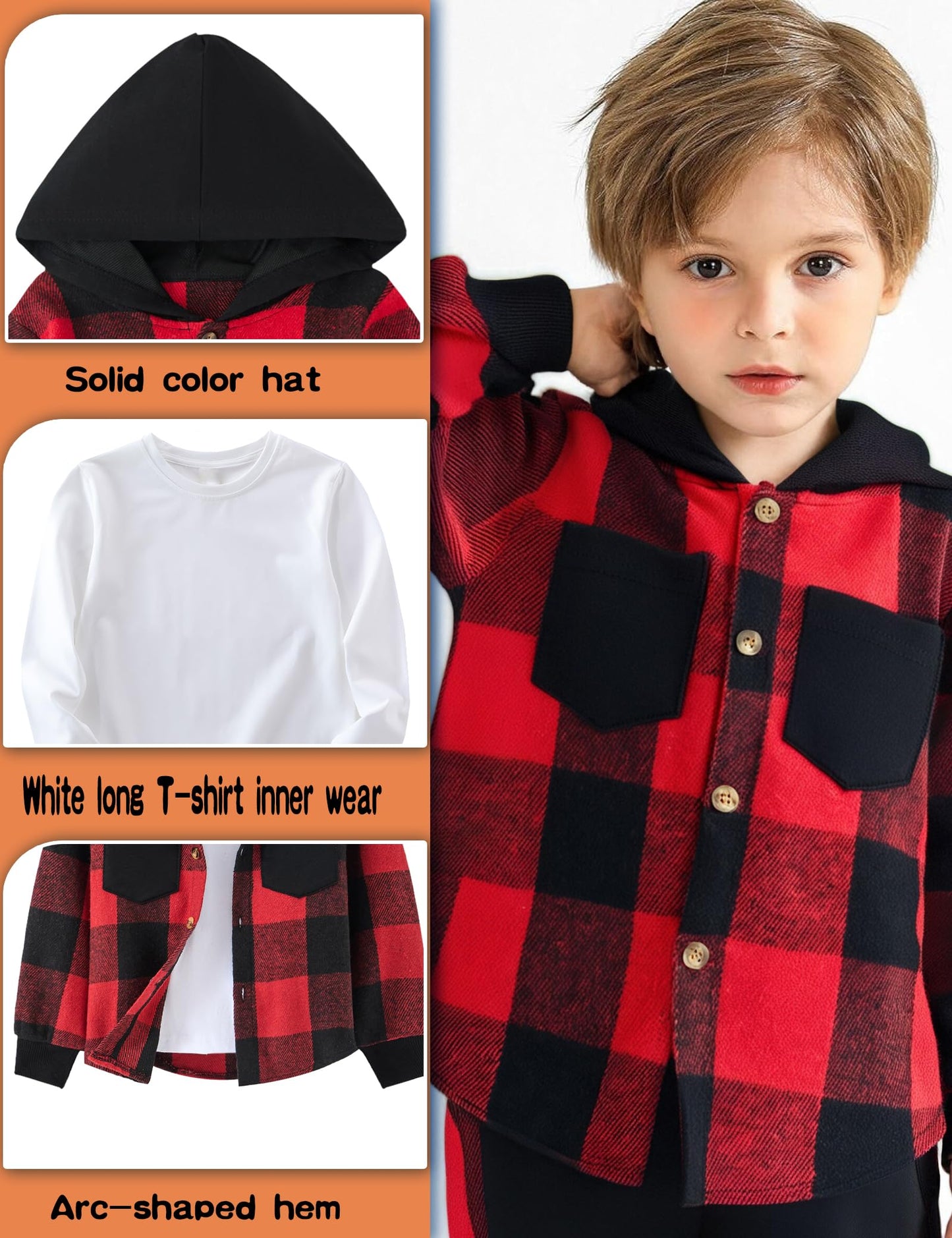 Auiopila Kids Toddler Boy Clothes Plaid Hooded Shirt White T-shirt Top and Solid Color Pants 3Pcs Winter Boys Outfits