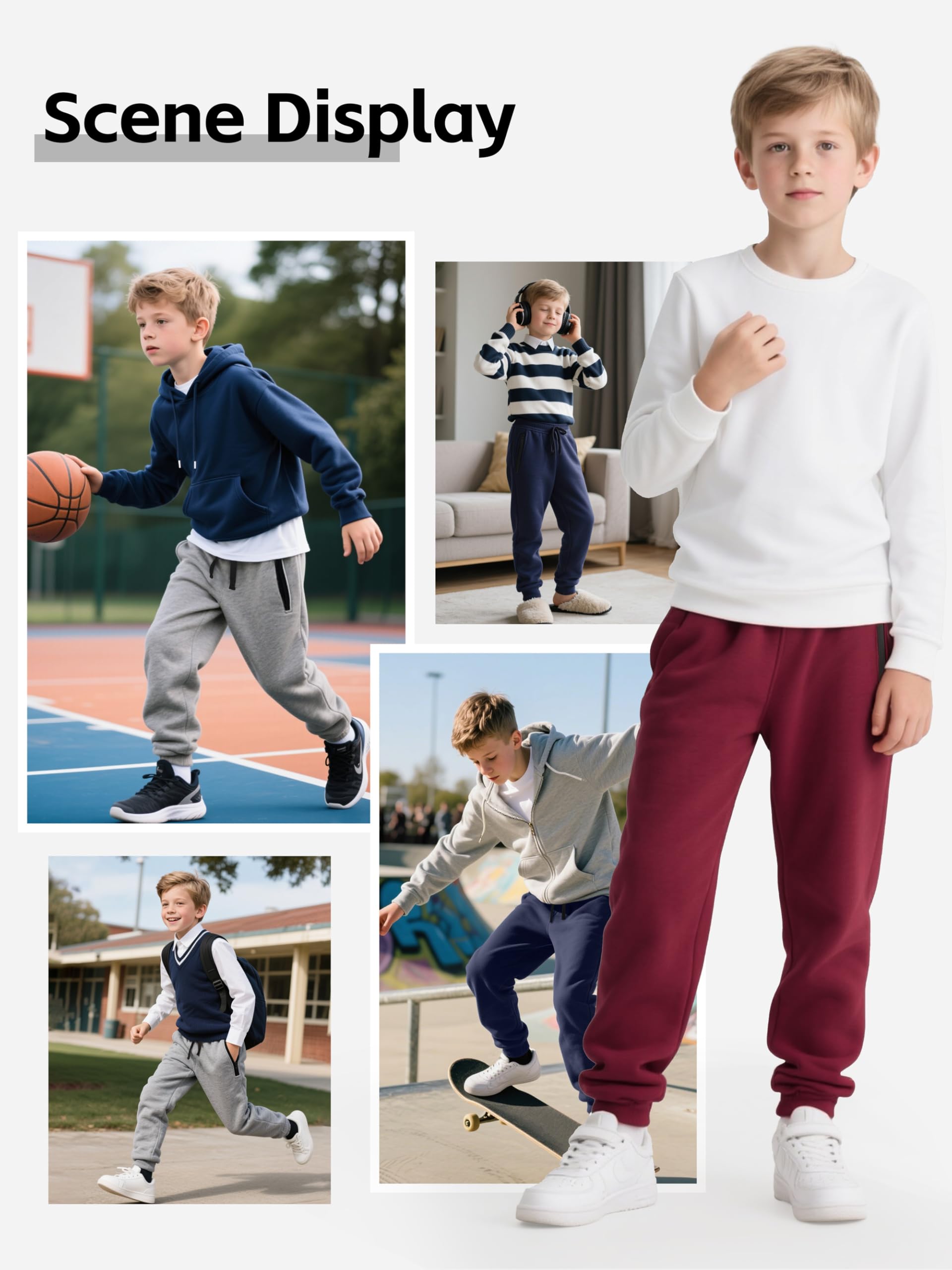 Real Essentials 3 Pack: Boys Tech Fleece Jogger Active Sweatpants with Pockets