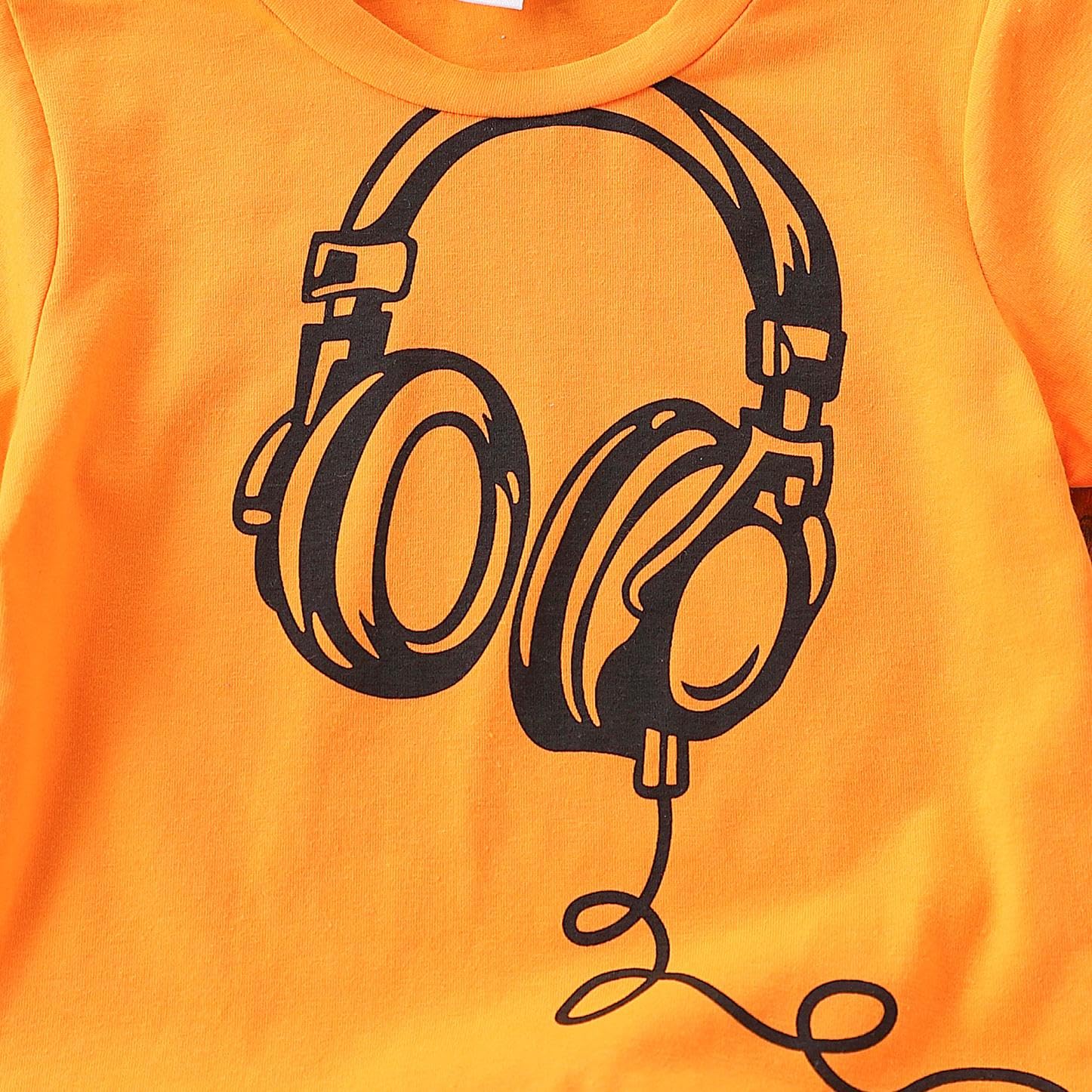 Orange sweatshirt with black headphones graphic