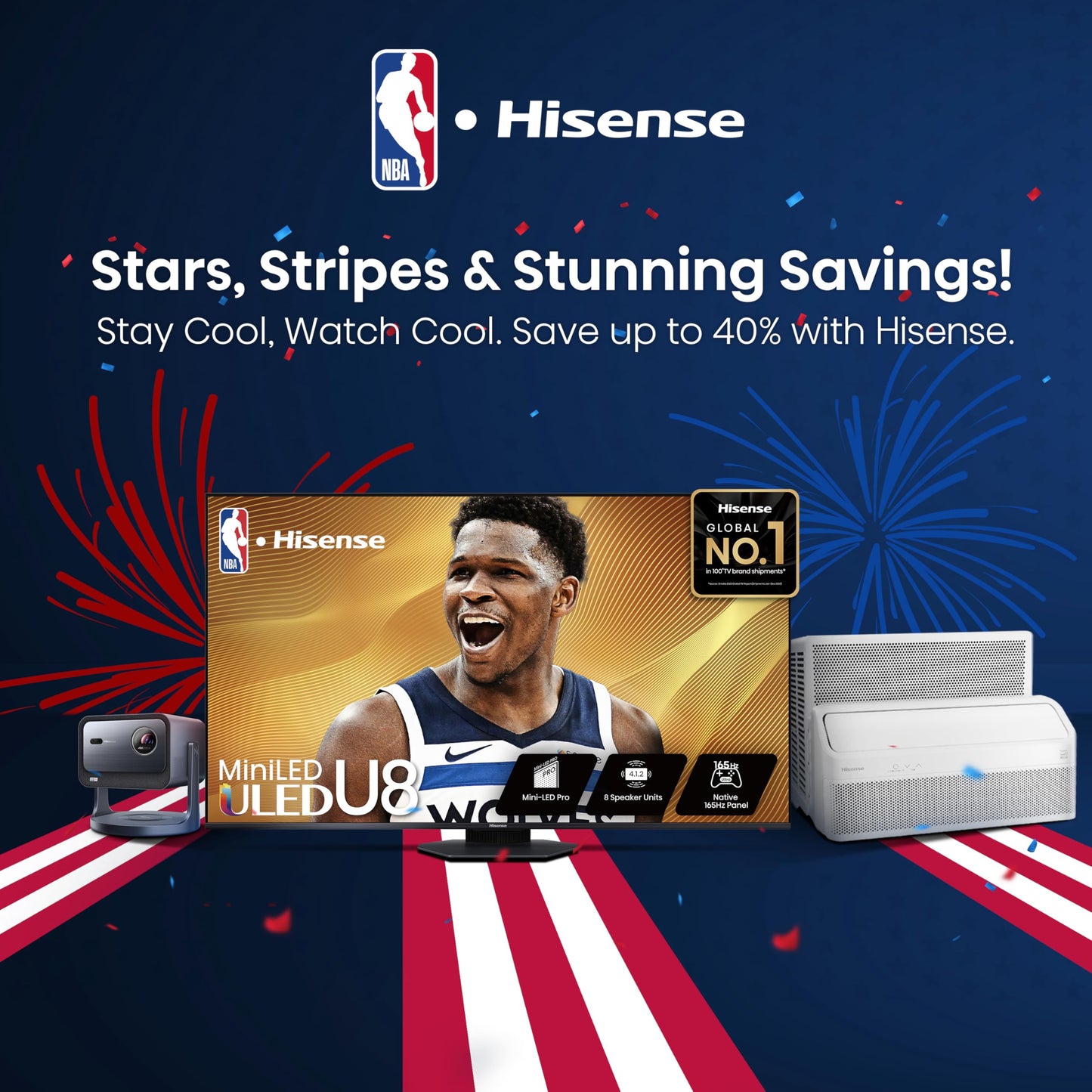 Hisense 65" Class U6 Series Mini-LED 4K UHD Smart Fire TV (65U65QF, 2025 Model) - QLED, Native 144Hz, HDR10+, Dolby Vision IQ, Dolby Atmos, Game Mode Pro, ALLM, Alexa Built in, Black