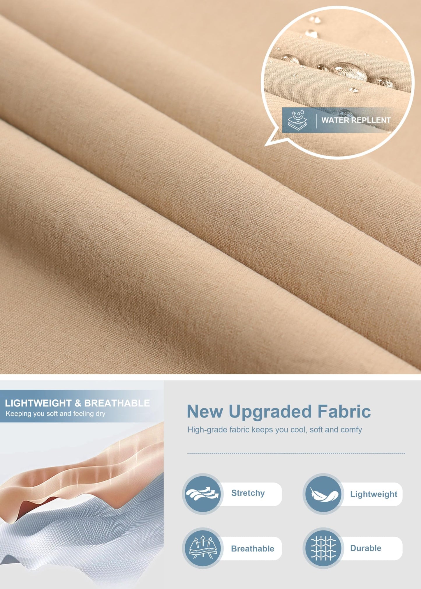 Pudolla Men's Golf Pants Stretch Classic Fit Work Dress Pants 30 Lightweight Quick Dry Casual Slacks Trousers with Pockets(Khaki 34Wx30L)