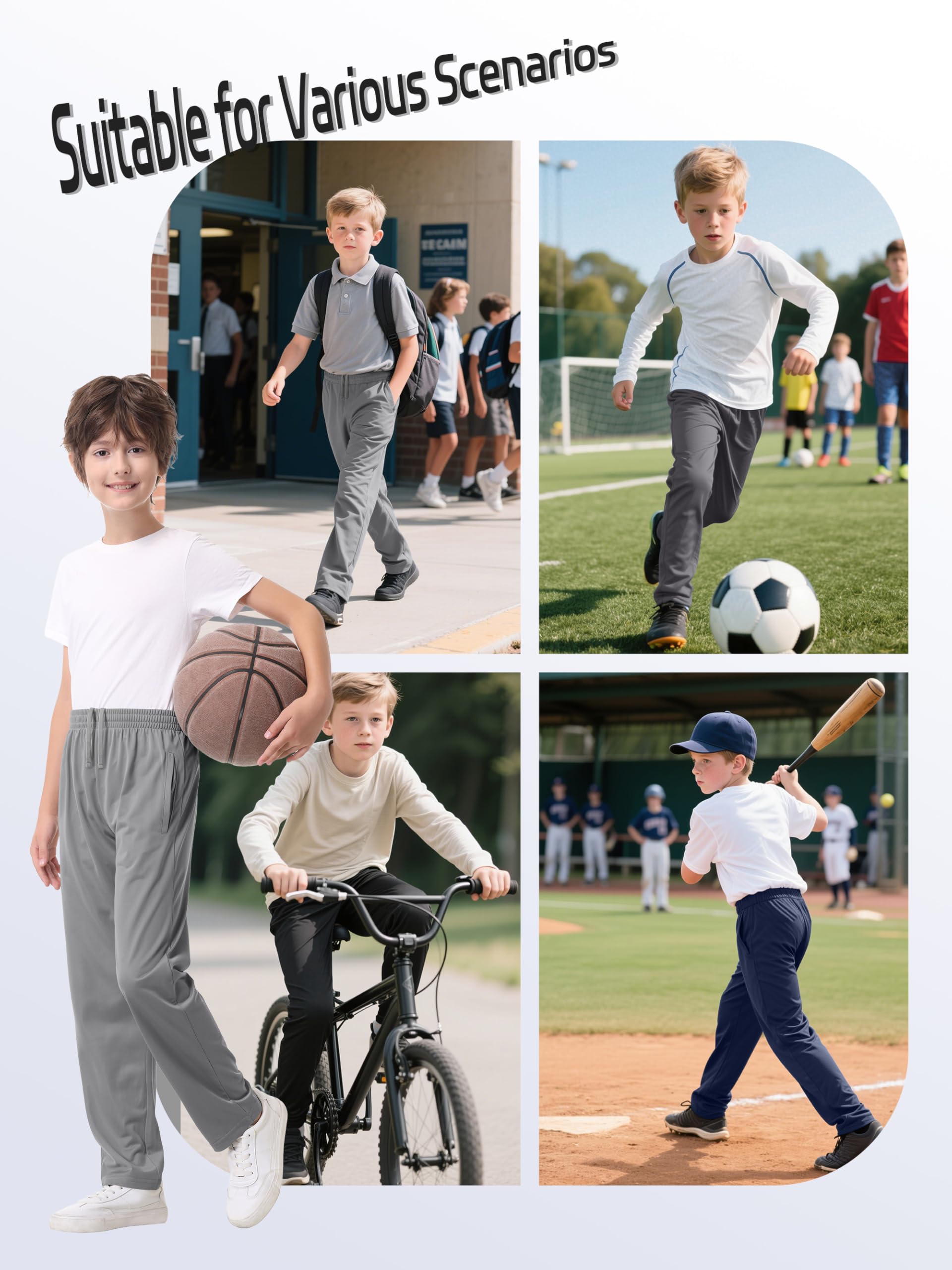 4 Pack Boys Lightweight Sweatpants, Tricot Sweatpants for Boys 