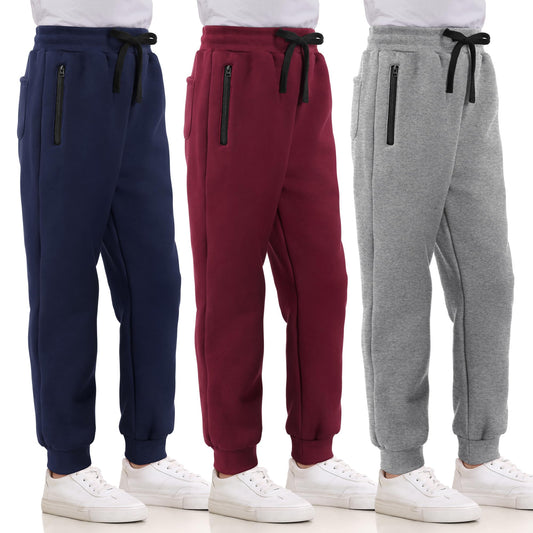 Real Essentials 3 Pack: Boys Tech Fleece Jogger Active Sweatpants with Pockets