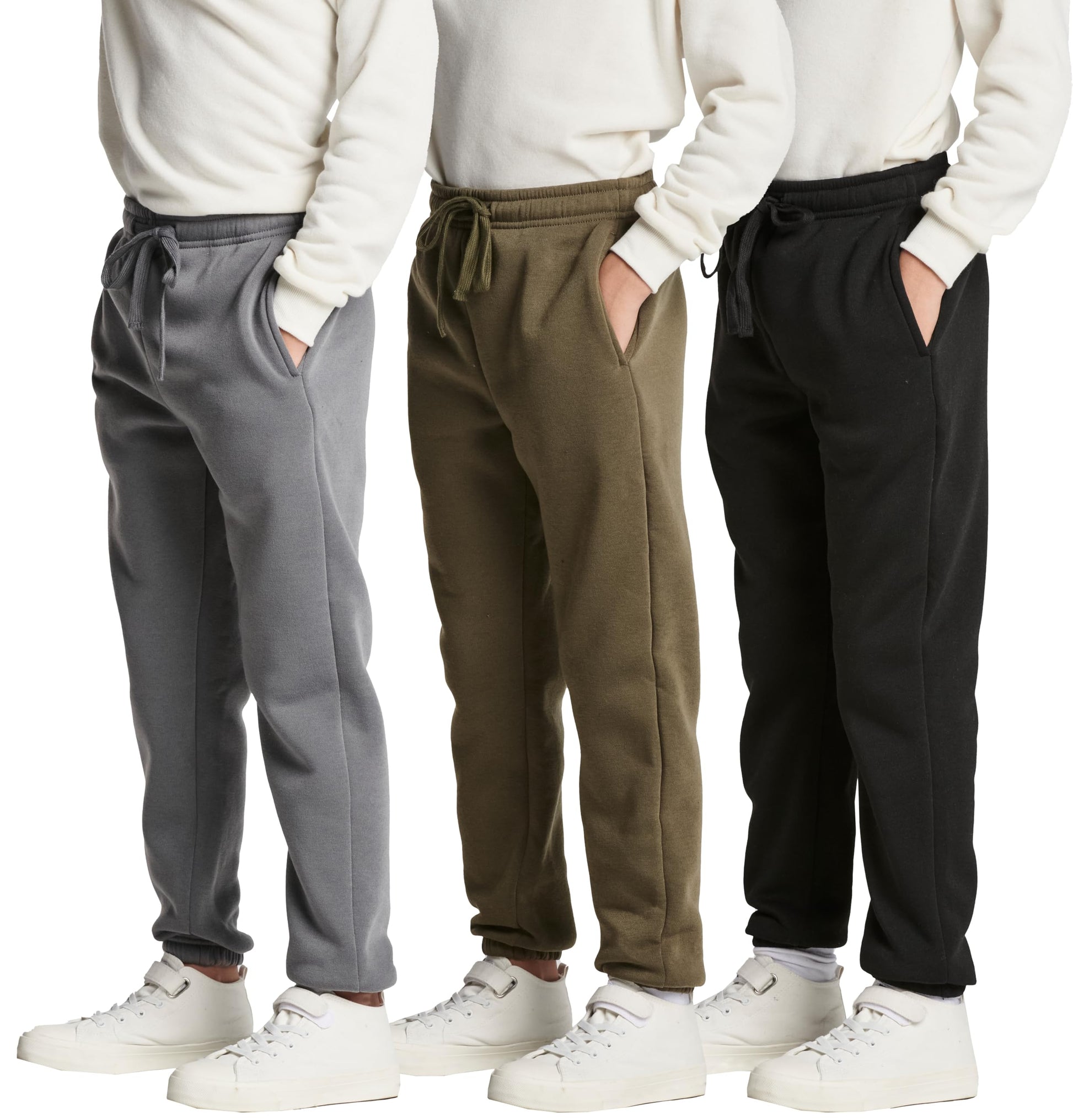 Real Essentials 3 Pack: Boys Tech Fleece Jogger Active Sweatpants with Pockets