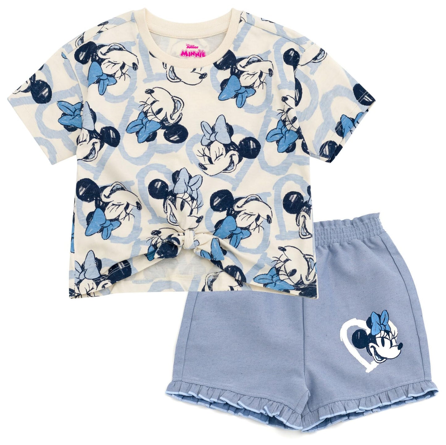 Disney Minnie Mouse Toddler Girls Graphic T-Shirt and Shorts Outfit Set Light Pink/Light Blue 3T
