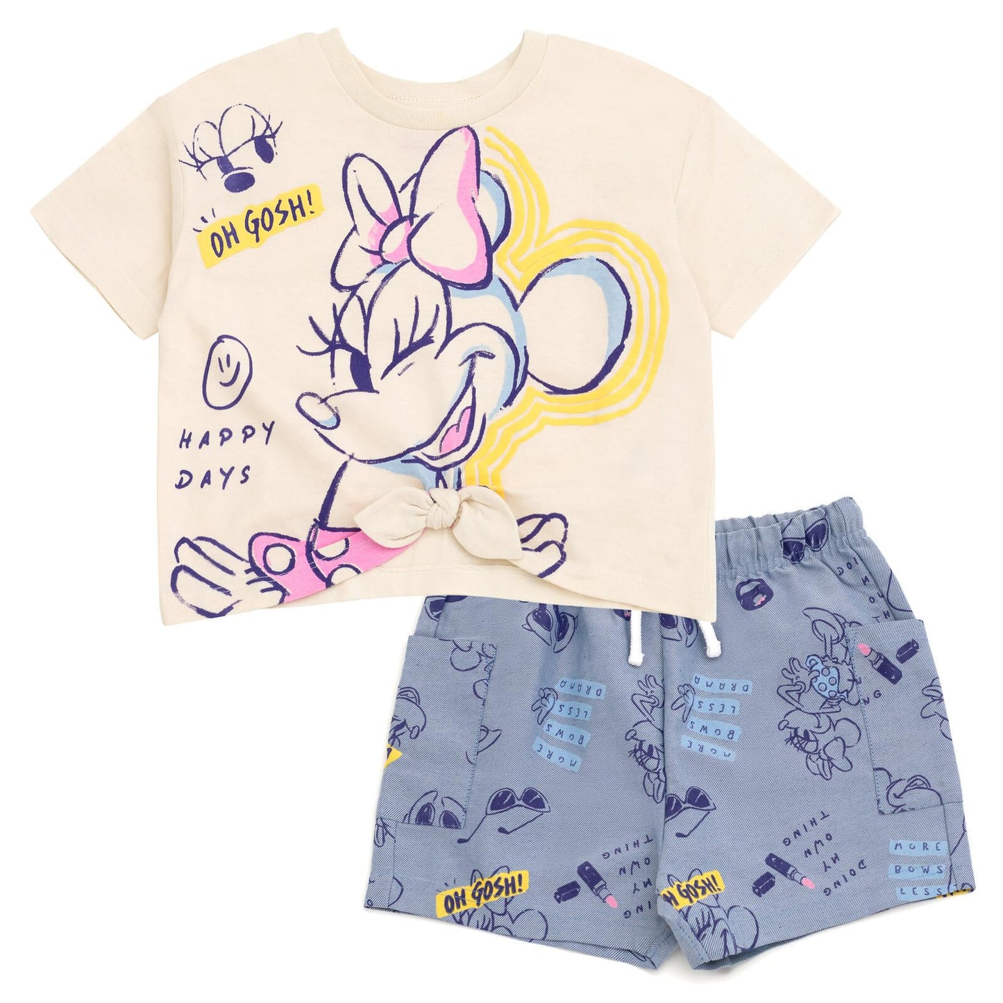 Disney Minnie Mouse Toddler Girls Graphic T-Shirt and Shorts Outfit Set Light Pink/Light Blue 3T