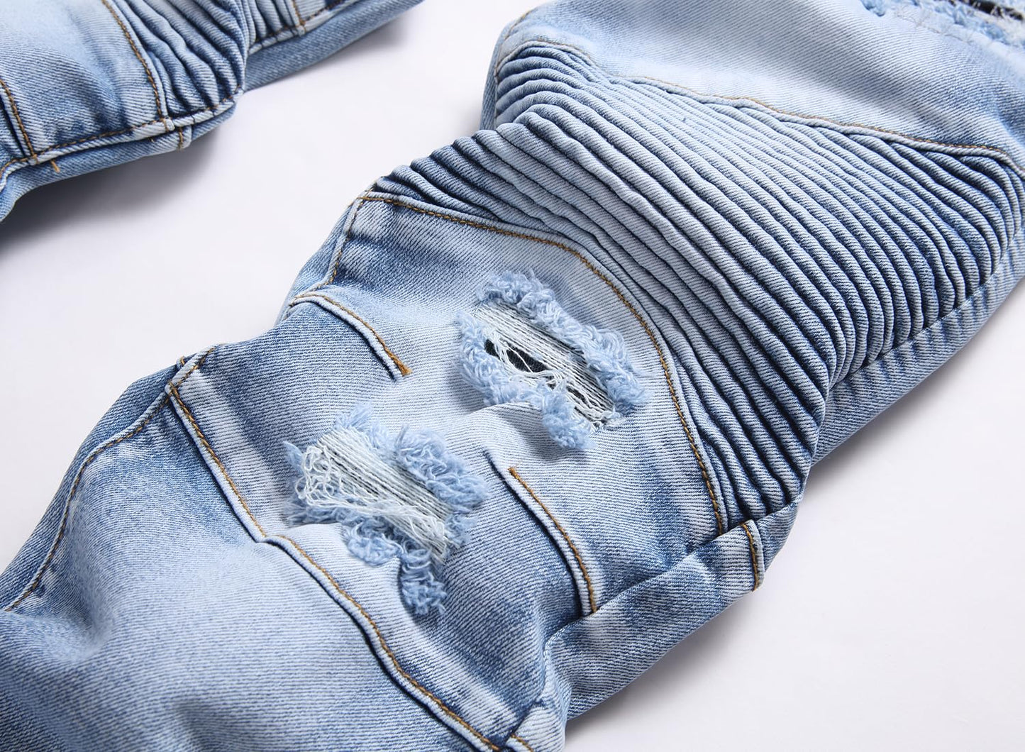 AITITIA Men's Biker Zipper Deco Washed Straight Fit Jeans (40, 002 Light Blue)