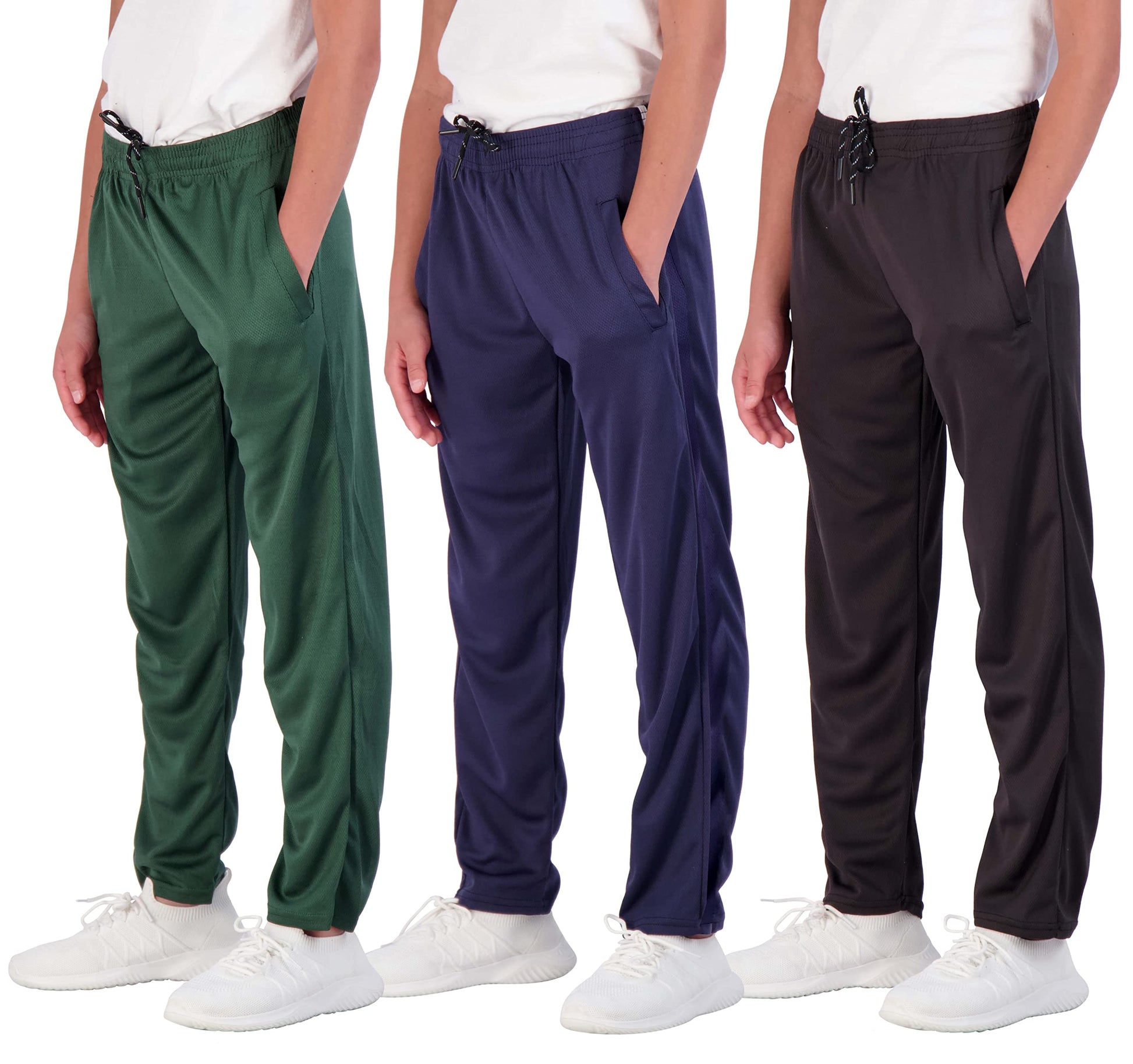 Real Essentials 3 Pack: Boys' Mesh Open Bottom Active Sweatpants 