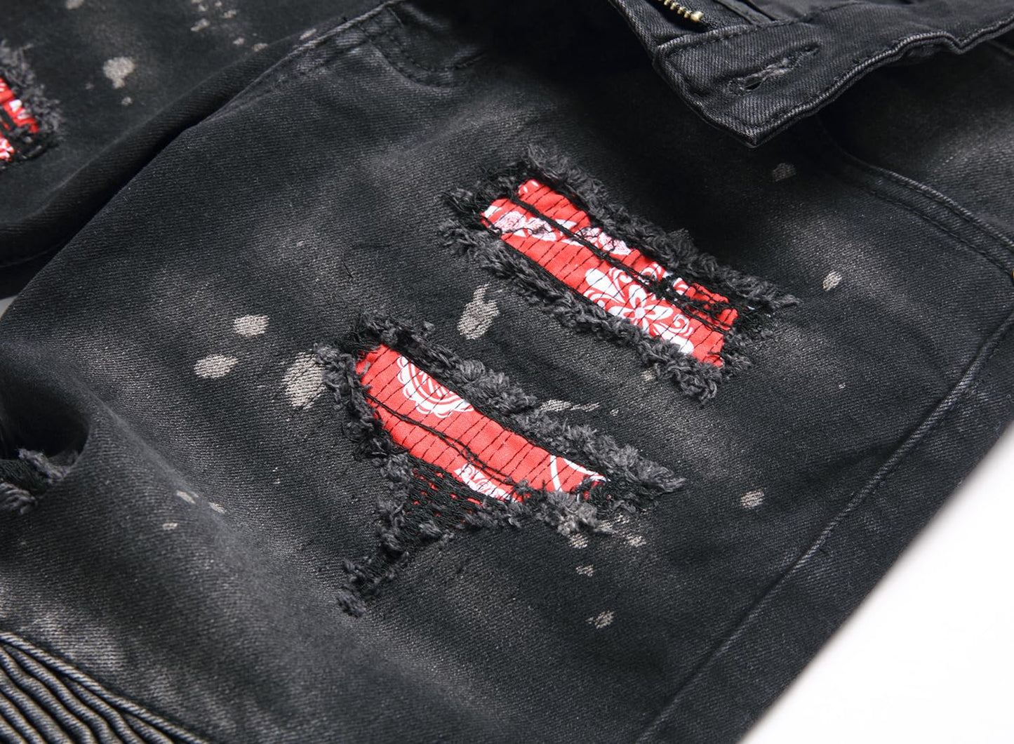 AITITIA Men's Biker Zipper Deco Washed Straight Fit Jeans (40, 002 Light Blue)