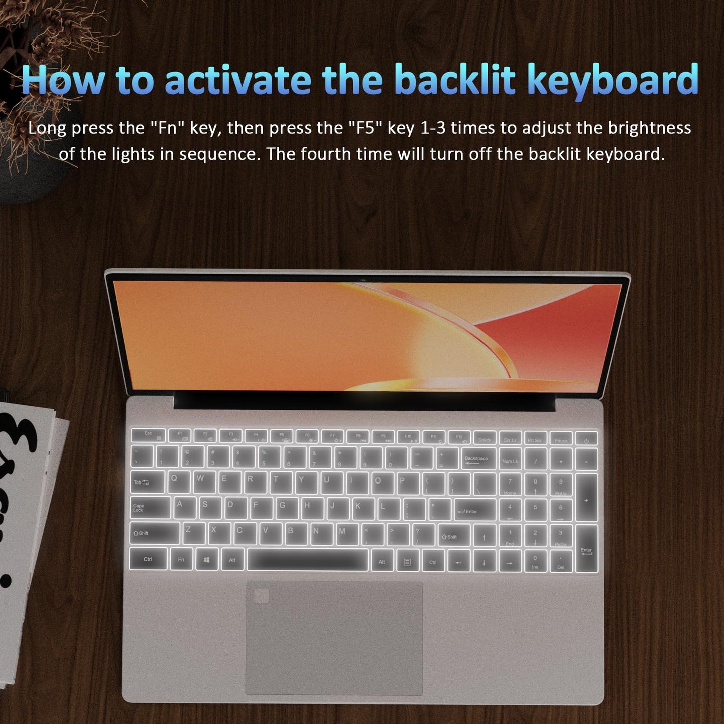 Auusda 15.6" Laptop Computer, 16GB RAM, 1TB NVMe, 4C4T N95 Up to 3.4GHz, FHD Display, Backlit Keyboard, Fingerprint Reader, Big 8000mAh Battery, Win11 Pro, Upgradable to 10TB Storage, Silver, T152A
