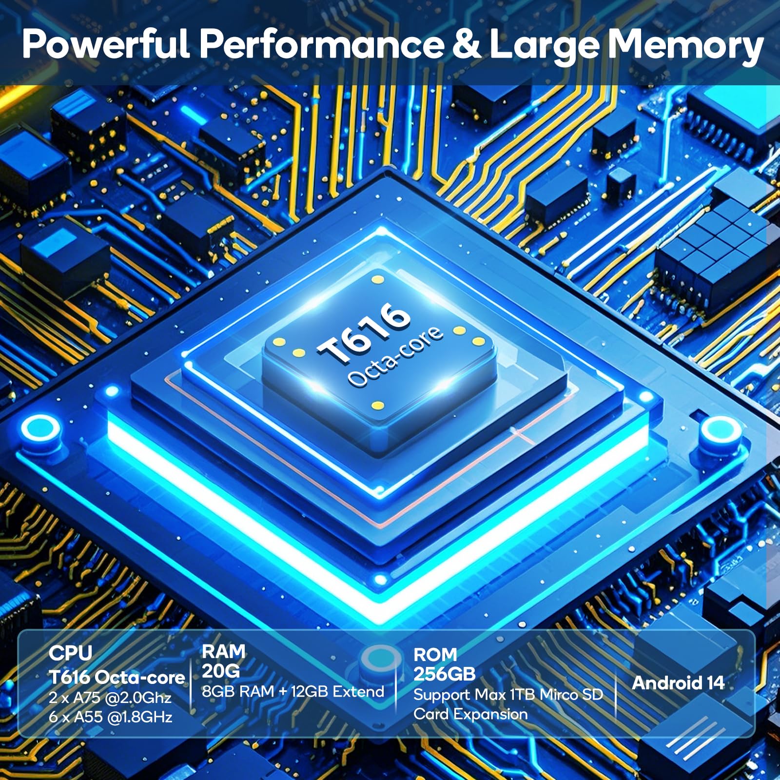 Android Tablet 12 Inch, Tablets Octa-Core T616, Large Android Tablet with 2K Display.