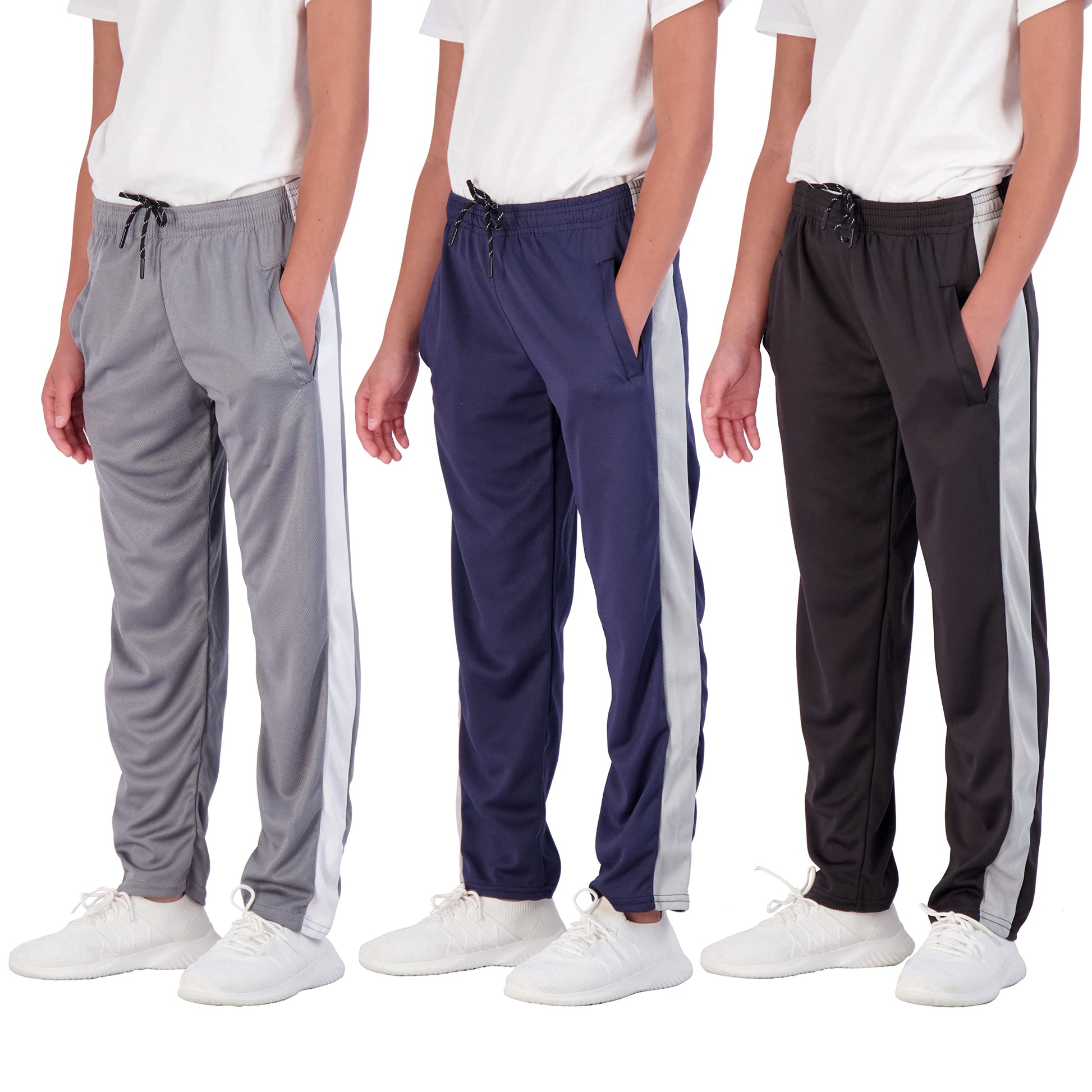 Real Essentials 3 Pack: Boys' Mesh Open Bottom Active Sweatpants 