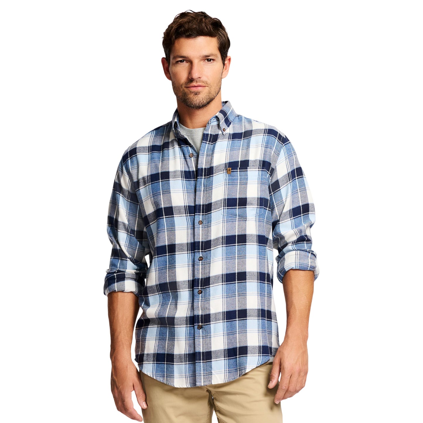 IZOD Men's Stratton Flannel Long Sleeve Button Down Shirt, Asphalt, S