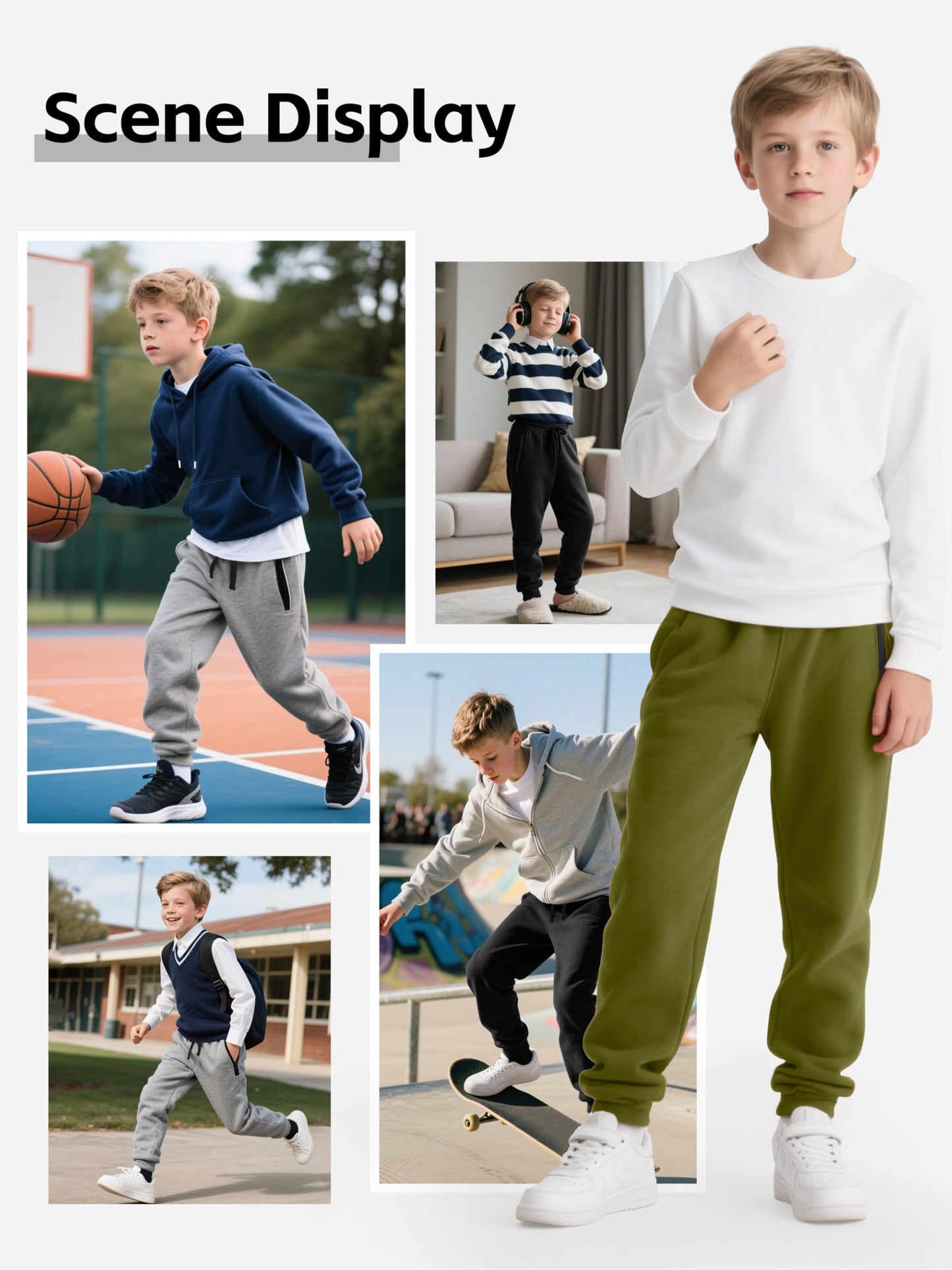 Real Essentials 3 Pack: Boys Tech Fleece Jogger Active Sweatpants with Pockets