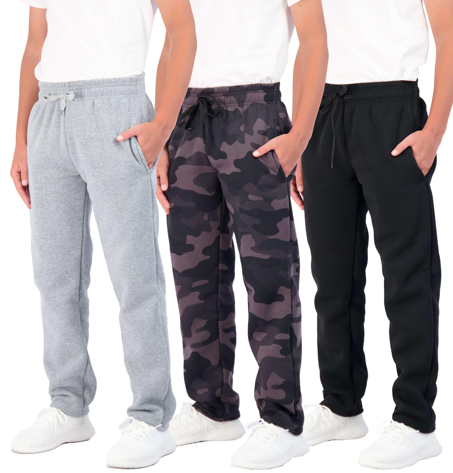Real Essentials 3 Pack: Boys Tech Fleece Jogger Active Sweatpants with Pockets