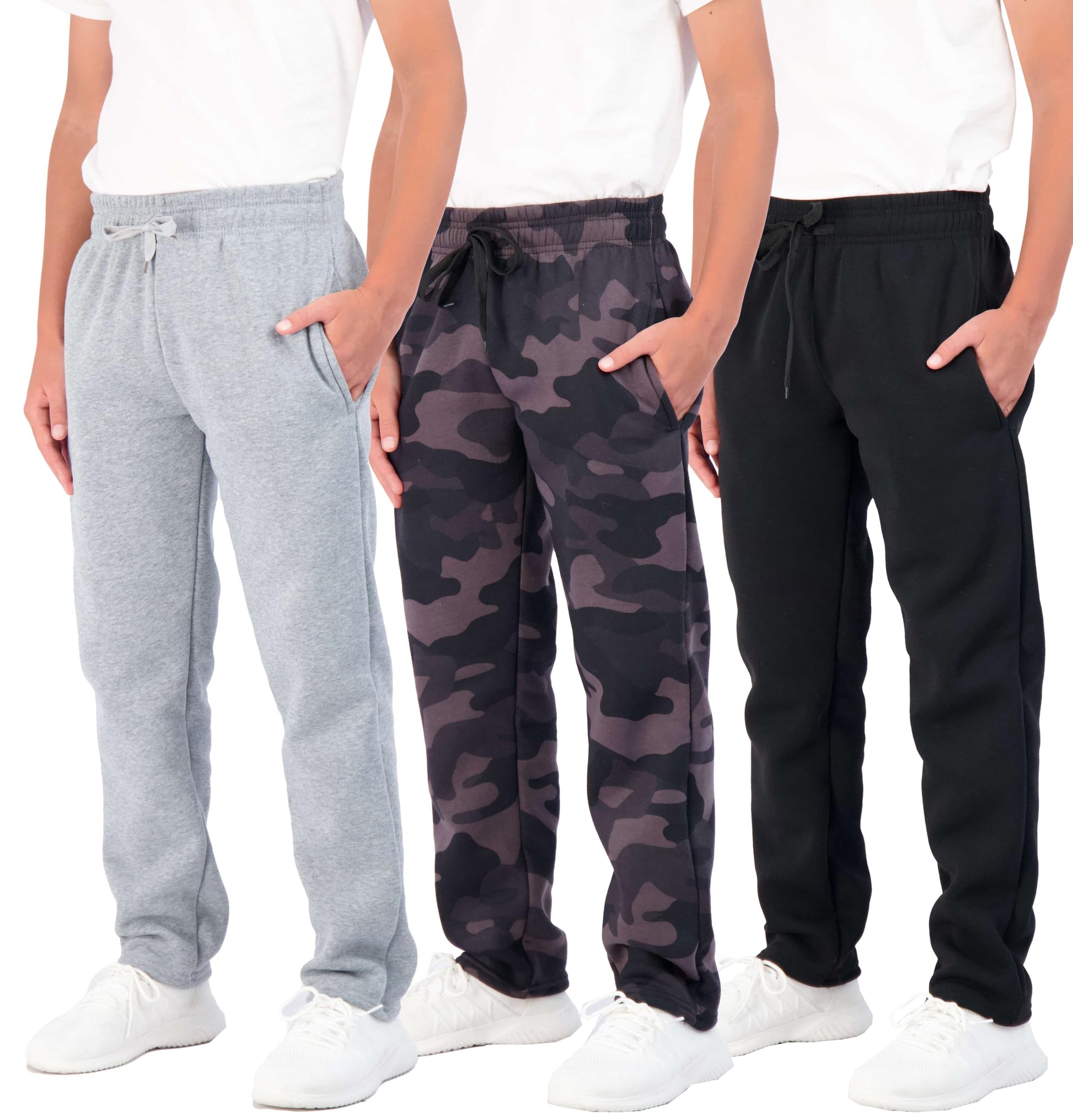 Real Essentials 3 Pack: Boys Tech Fleece Jogger Active Sweatpants with Pockets