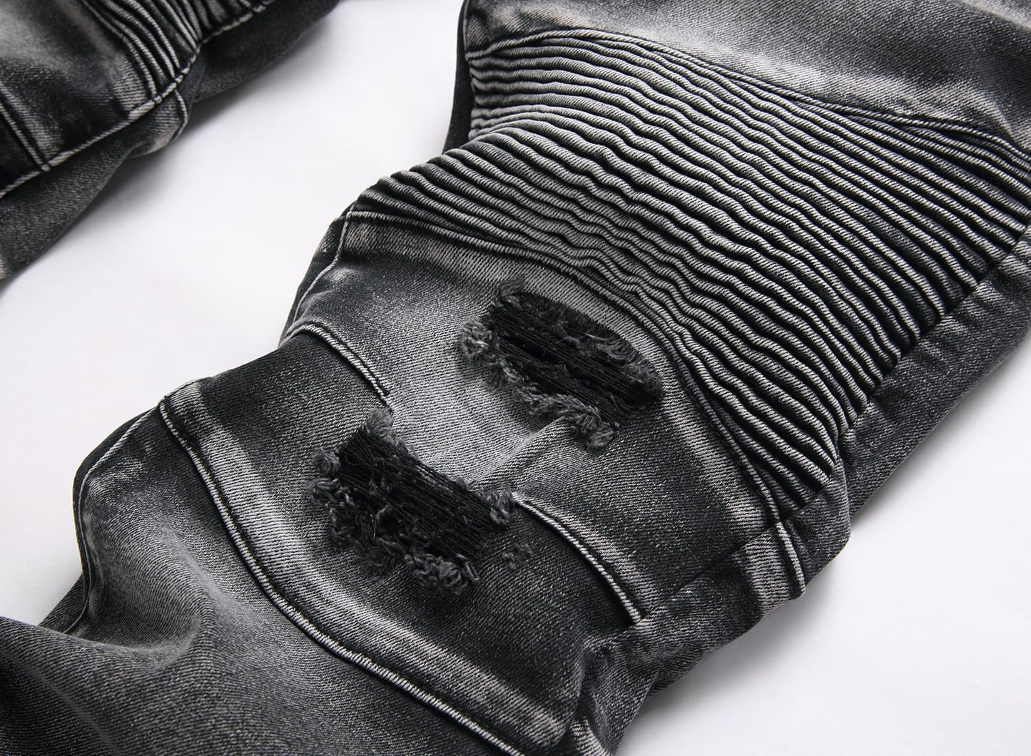 AITITIA Men's Biker Zipper Deco Washed Straight Fit Jeans (40, 002 Light Blue)