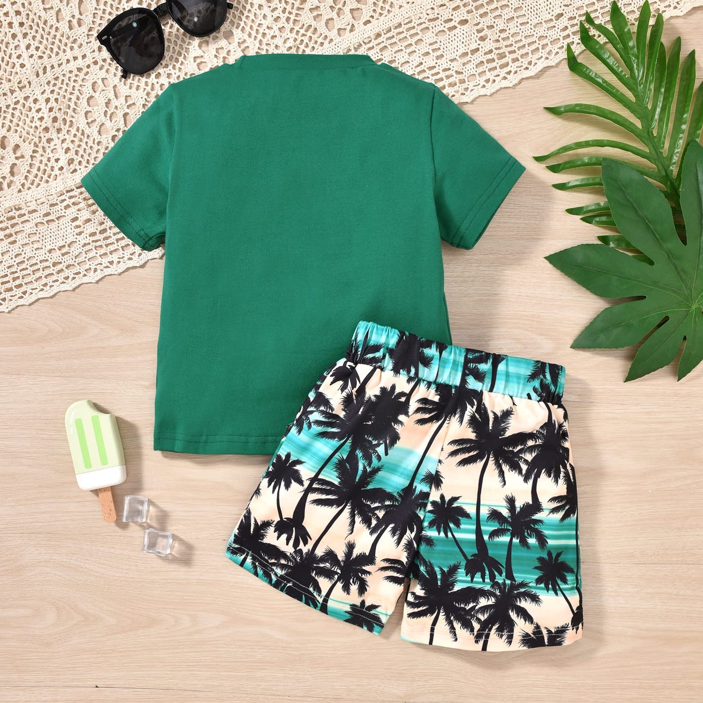 fioukiay 4T Black Toddler Boys Sring Summer Shorts Set Boys Letter Printed Palm Leaf Clothes Outfit