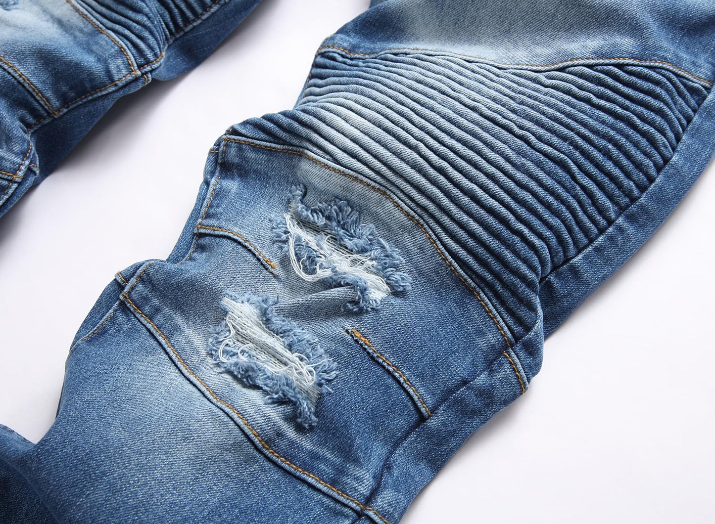 AITITIA Men's Biker Zipper Deco Washed Straight Fit Jeans (40, 002 Light Blue)