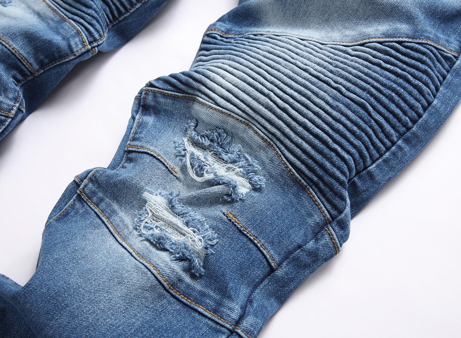 AITITIA Men's Biker Zipper Deco Washed Straight Fit Jeans (40, 002 Light Blue)