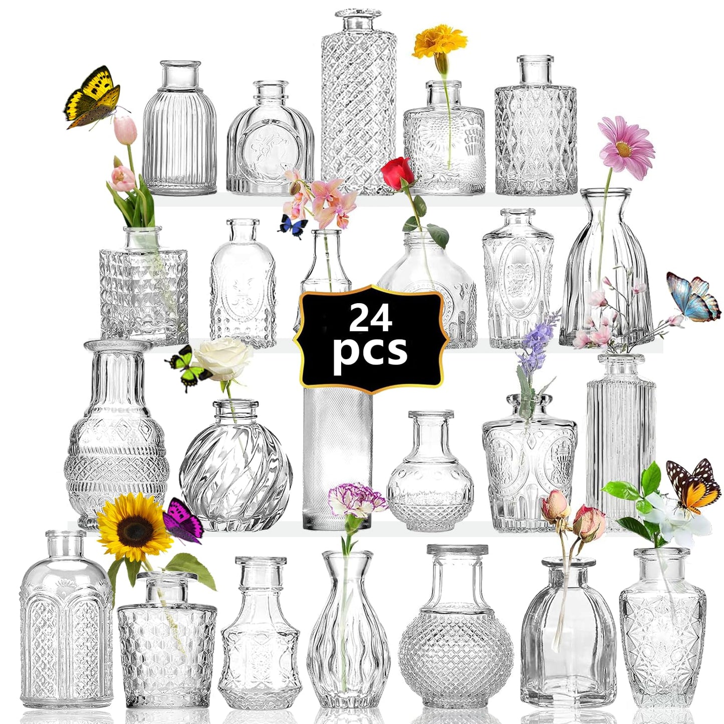 Anquephd Glass Bud Vase Set of 32PCS Wedding Centerpieces for Tables,Mini Clear Bud Vases for Flowers,Small Flower Vases Suitable for Birthday Party,Anniversary,Wedding,Baby Shower (Clear, 32PCS)