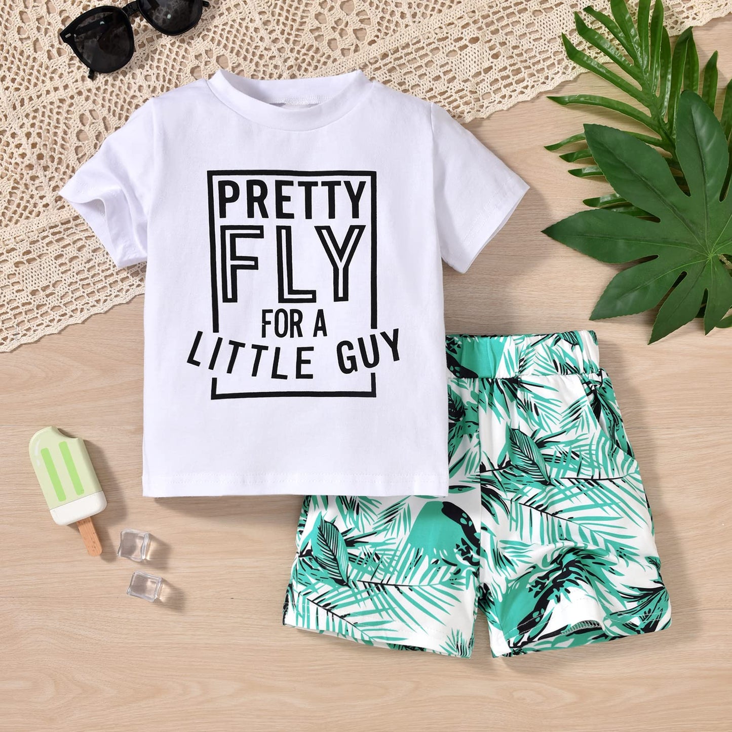 fioukiay 4T Black Toddler Boys Sring Summer Shorts Set Boys Letter Printed Palm Leaf Clothes Outfit