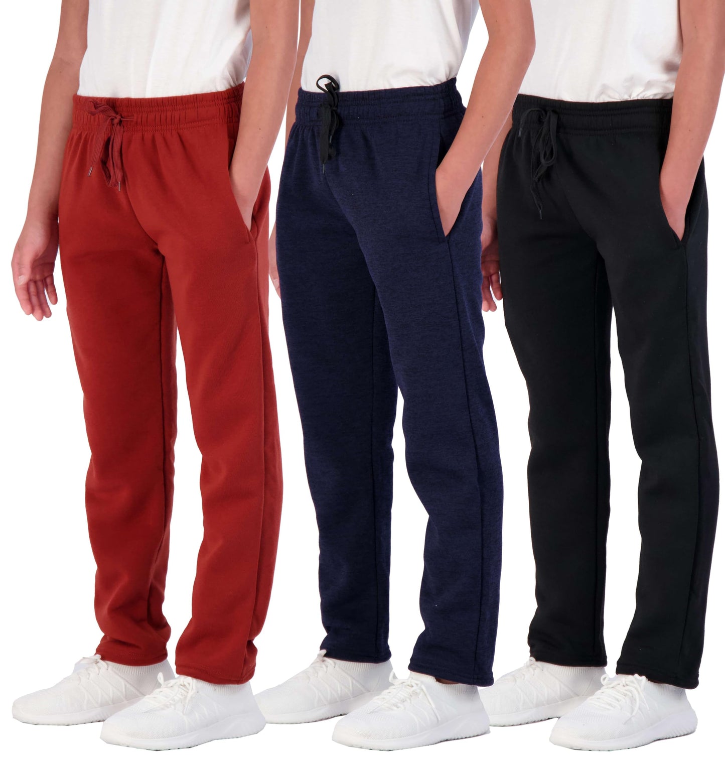 Real Essentials 3 Pack: Boys Tech Fleece Jogger Active Sweatpants with Pockets