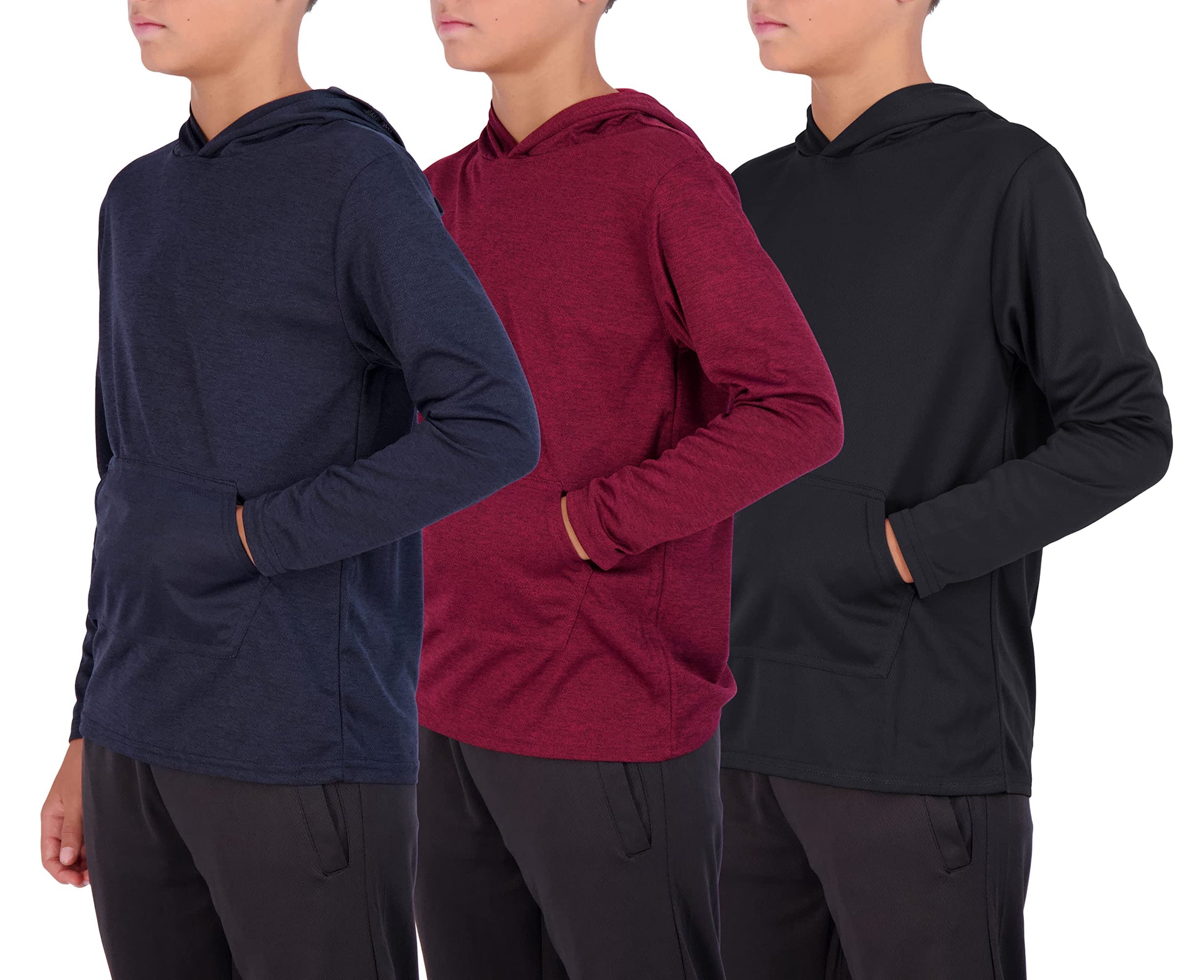 Real Essentials 3 Pack: Boys Hoodies – Youth Mesh Long Sleeve Sweatshirts.