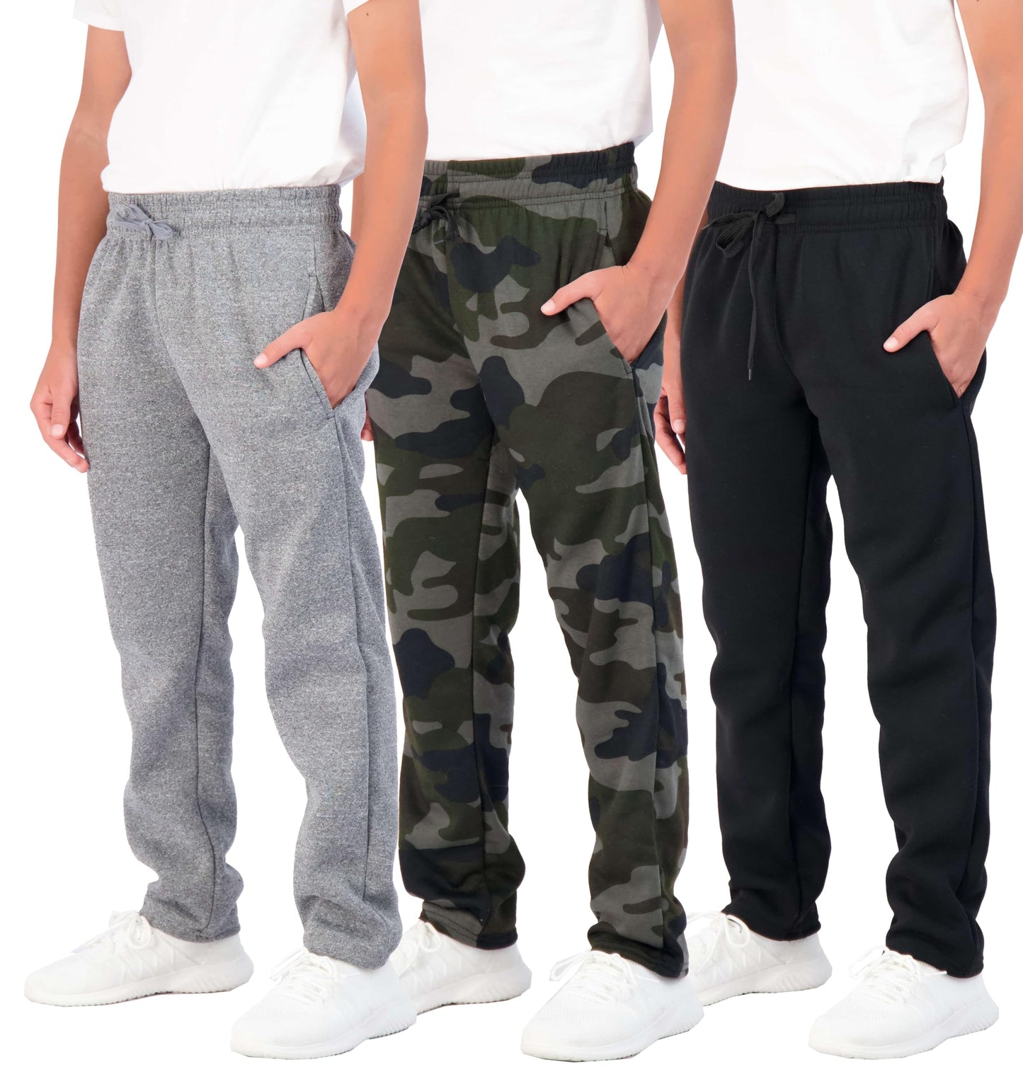 Real Essentials 3 Pack: Boys Tech Fleece Jogger Active Sweatpants with Pockets