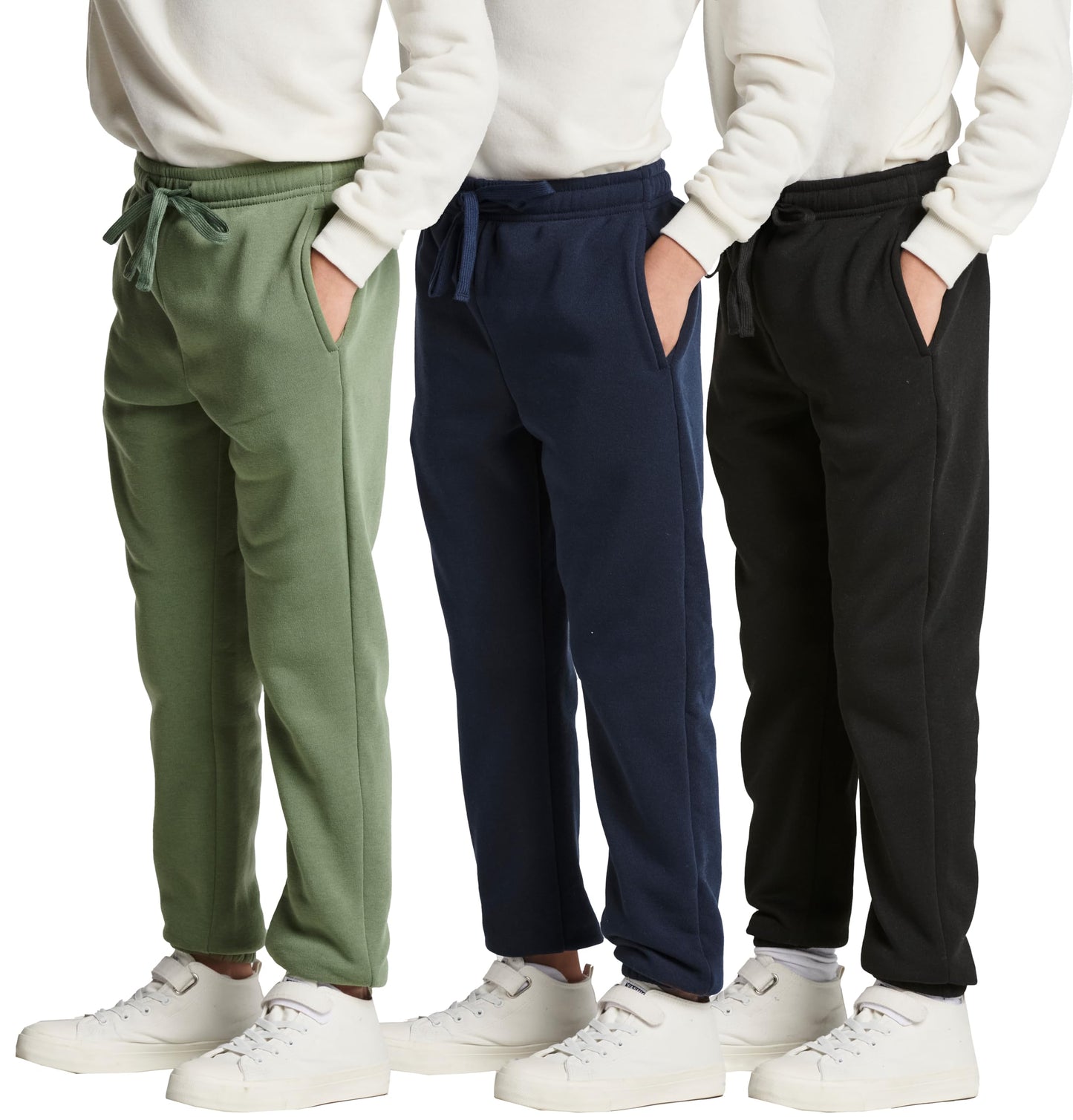 Real Essentials 3 Pack: Boys Tech Fleece Jogger Active Sweatpants with Pockets