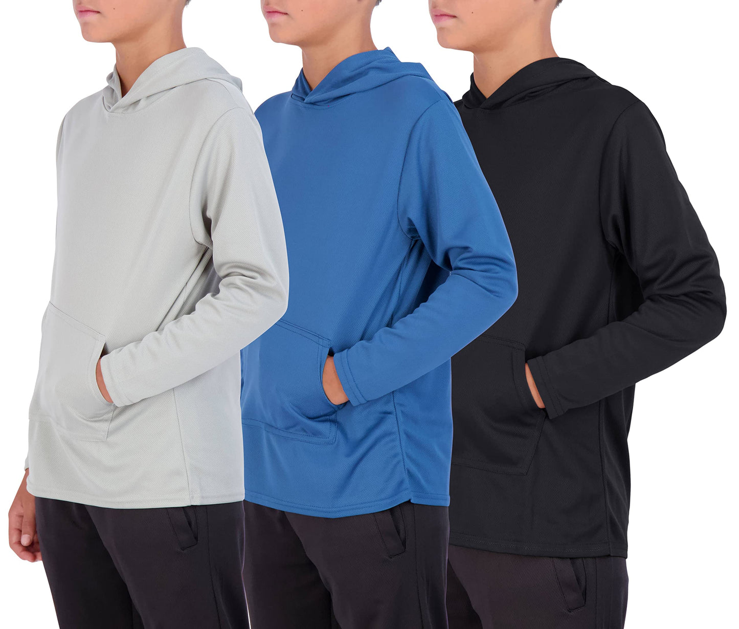 Real Essentials 3 Pack: Boys Hoodies – Youth Mesh Long Sleeve Sweatshirts.