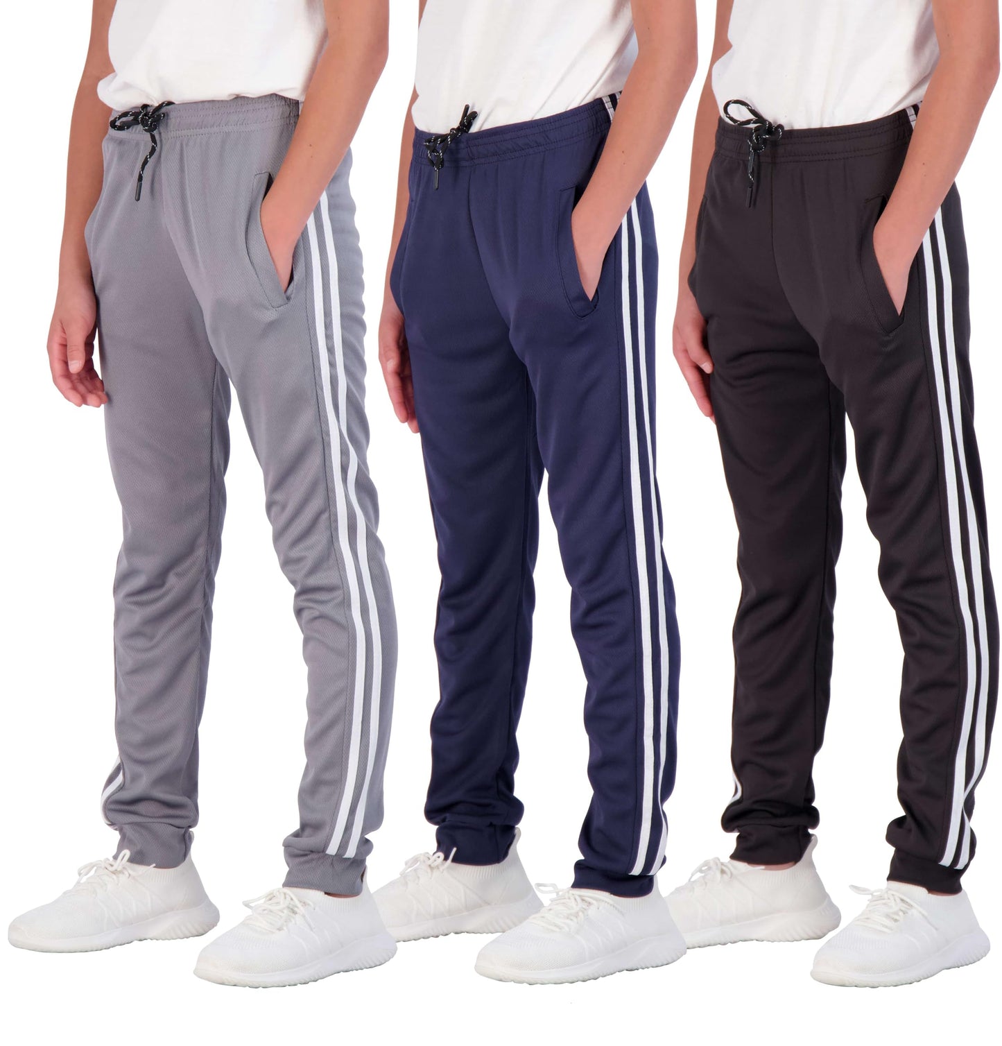 Real Essentials 3 Pack: Boys Tech Fleece Jogger Active Sweatpants with Pockets