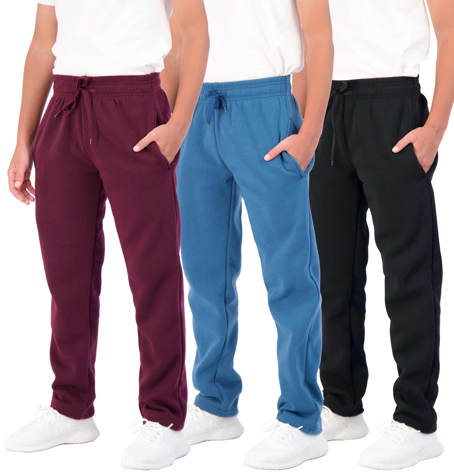 Real Essentials 3 Pack: Boys Tech Fleece Jogger Active Sweatpants with Pockets