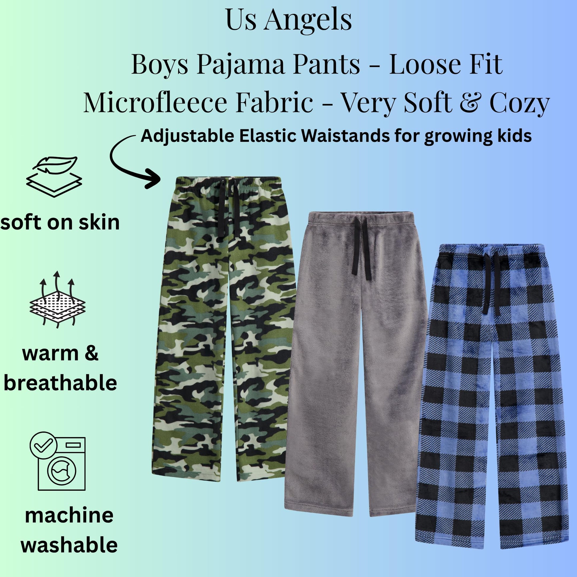 US Angels Boys Pajama Pants - 3 Pack, Boys' Sleepwear.