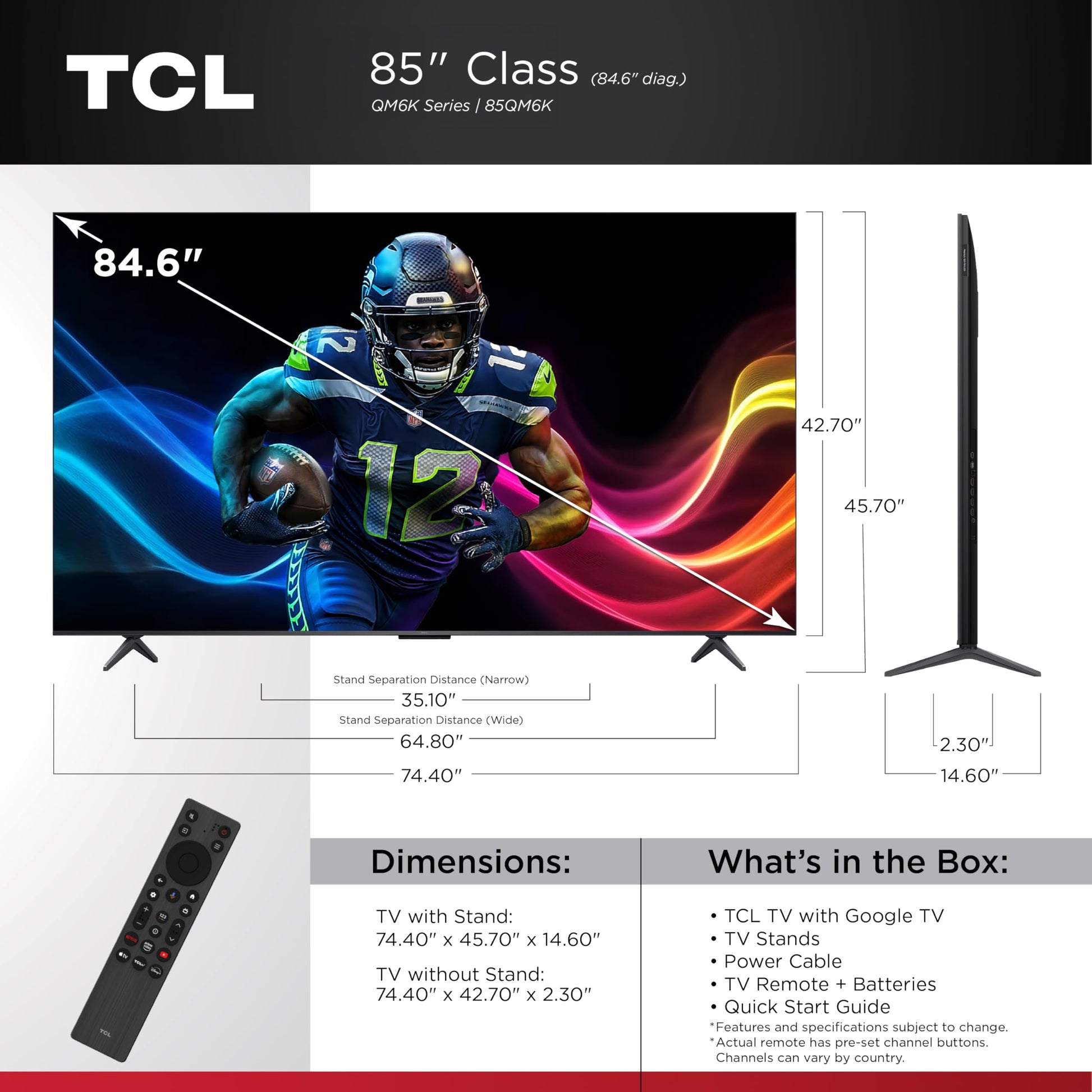 TCL 55-Inch QM6K QLED 4K Smart QD-Mini LED TV with Google TV (55QM6K, 2025 Model) Dolby Vision IQ, Dolby Atmos, HDR, Game Accelerator up to 240Hz, Voice Remote, Works with Alexa, Streaming Television