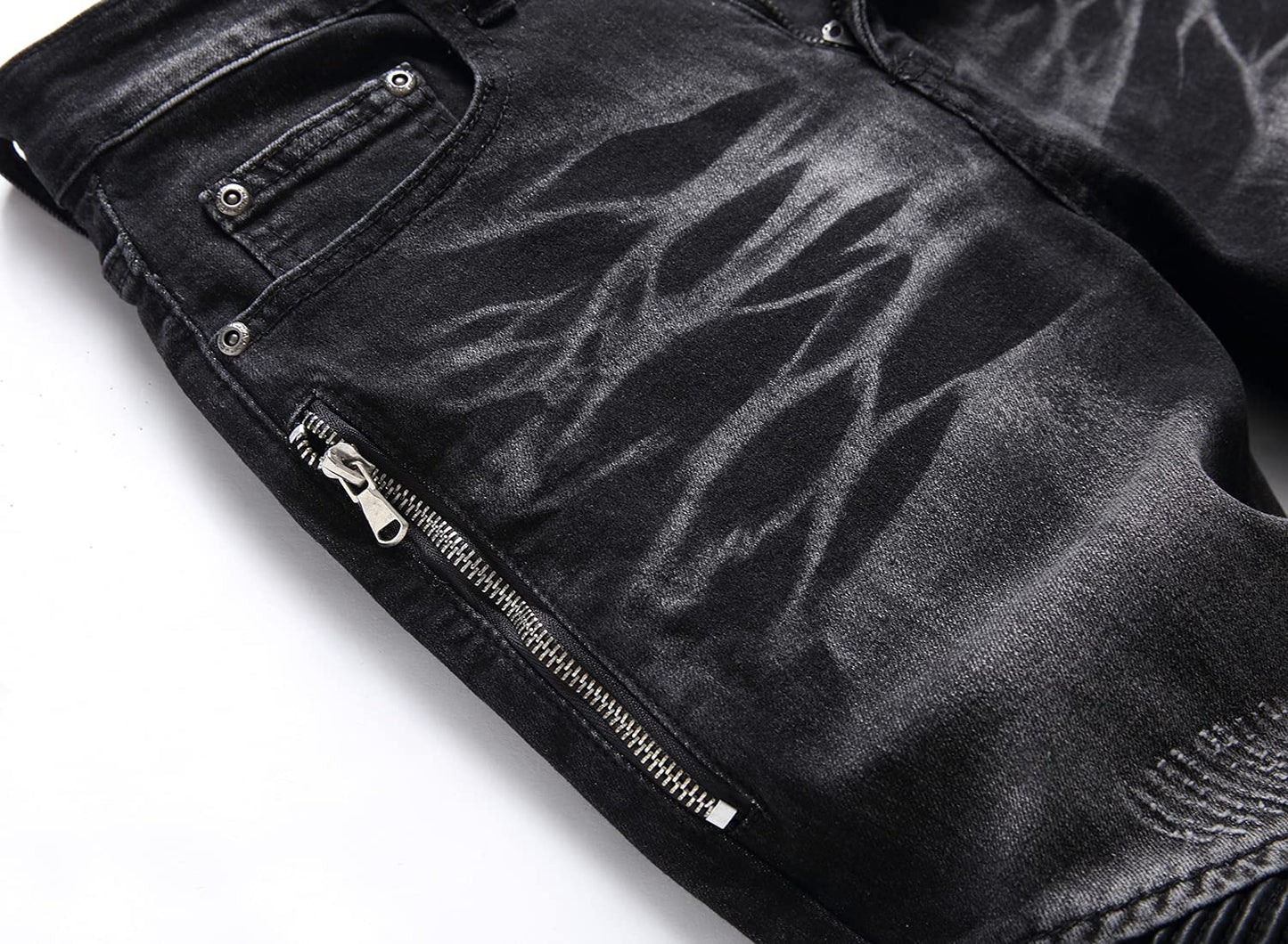 AITITIA Men's Biker Zipper Deco Washed Straight Fit Jeans (40, 002 Light Blue)