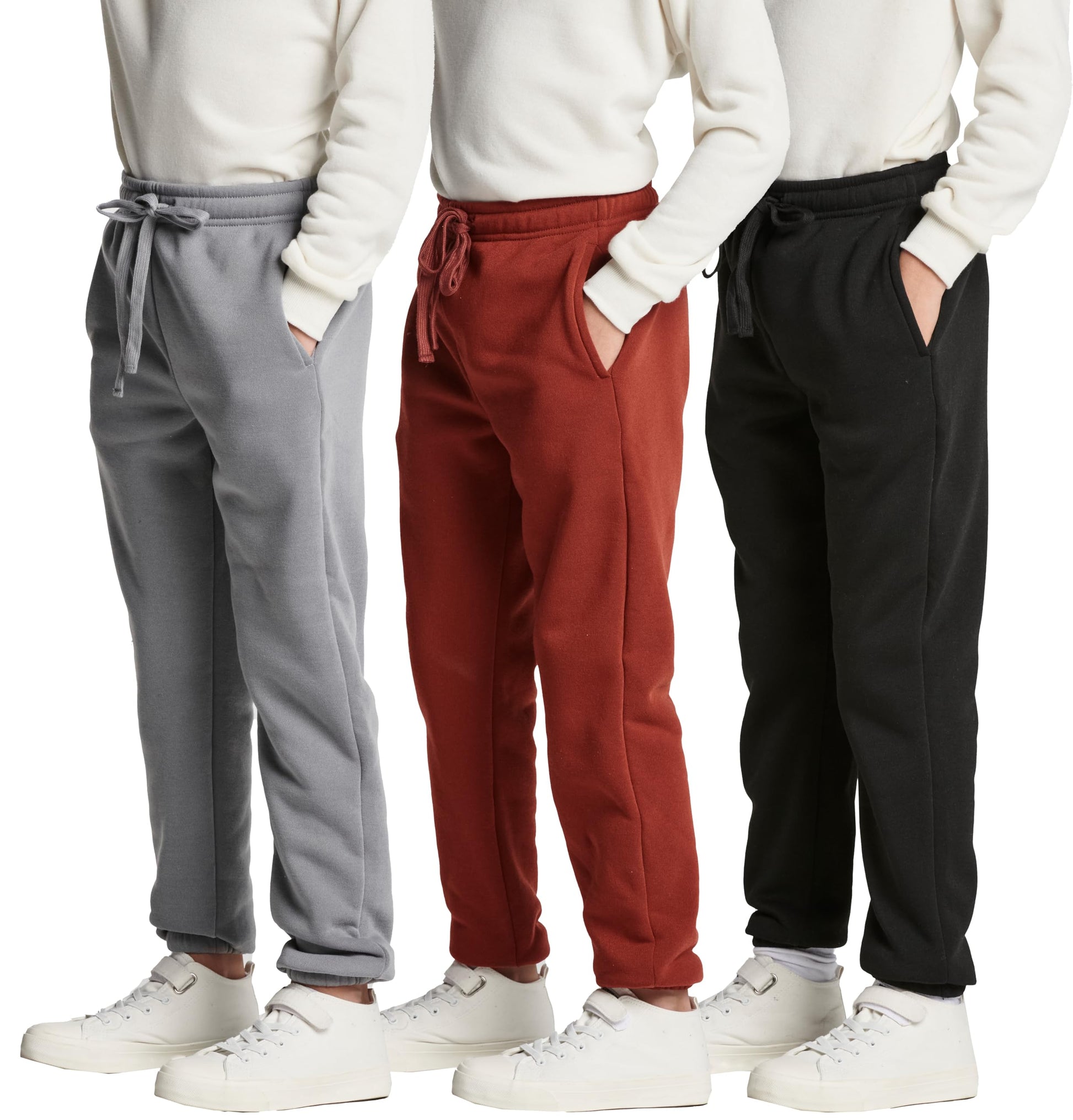 Real Essentials 3 Pack: Boys Tech Fleece Jogger Active Sweatpants with Pockets