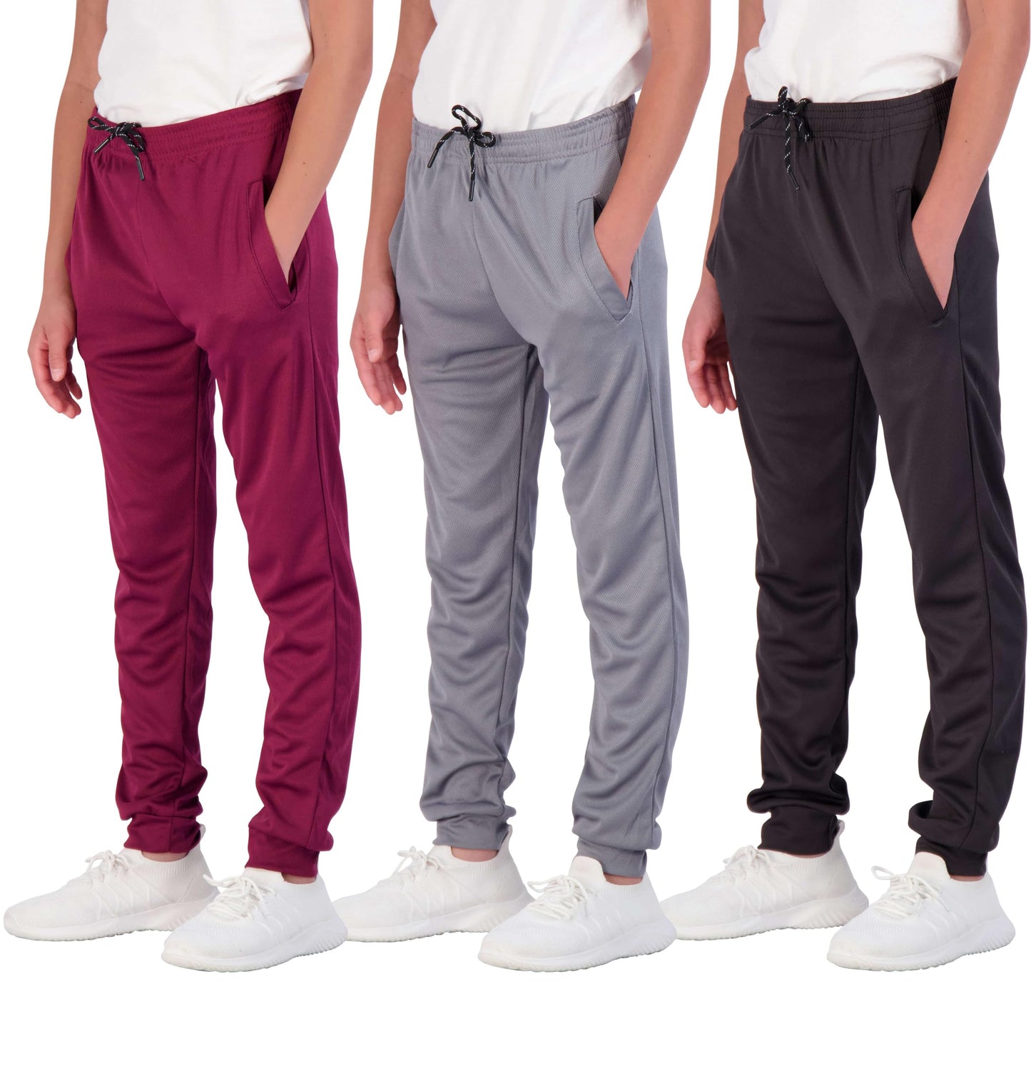 Real Essentials 3) Pack: Boy's Mesh Active Athletic Casual Jogger Sweatpants with Pockets .