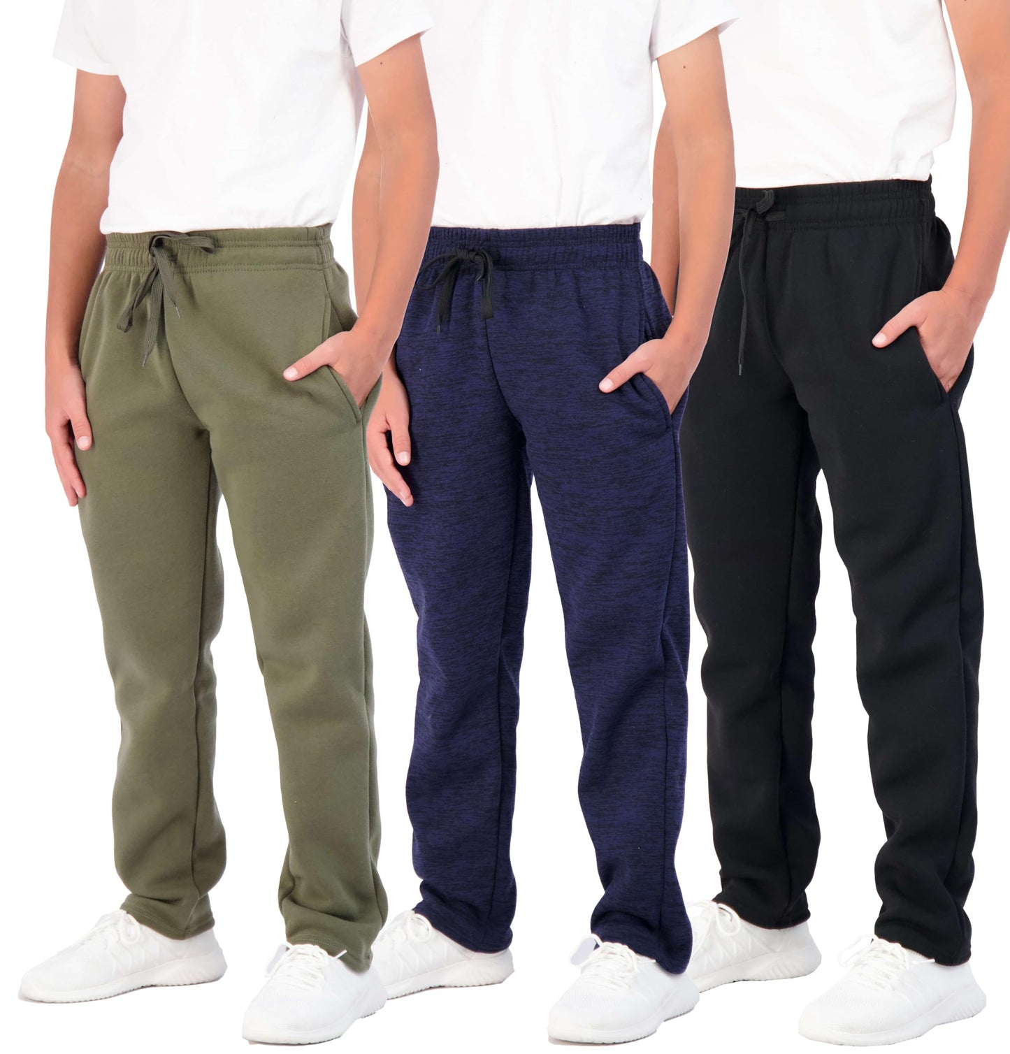 Real Essentials 3 Pack: Boys Tech Fleece Jogger Active Sweatpants with Pockets