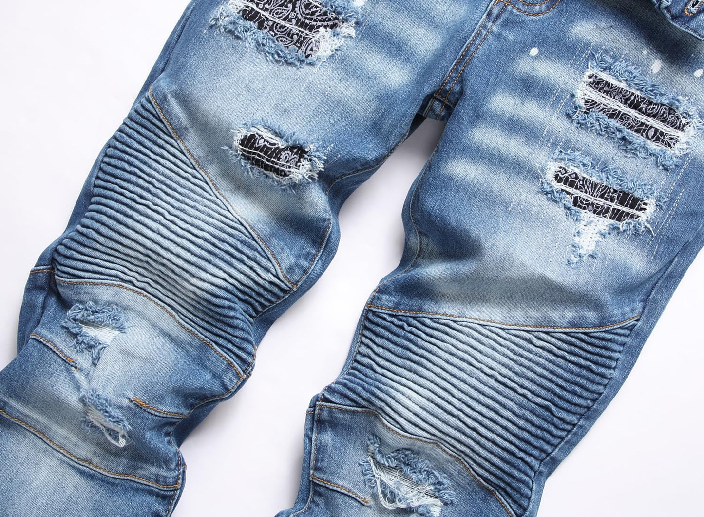 AITITIA Men's Biker Zipper Deco Washed Straight Fit Jeans (40, 002 Light Blue)