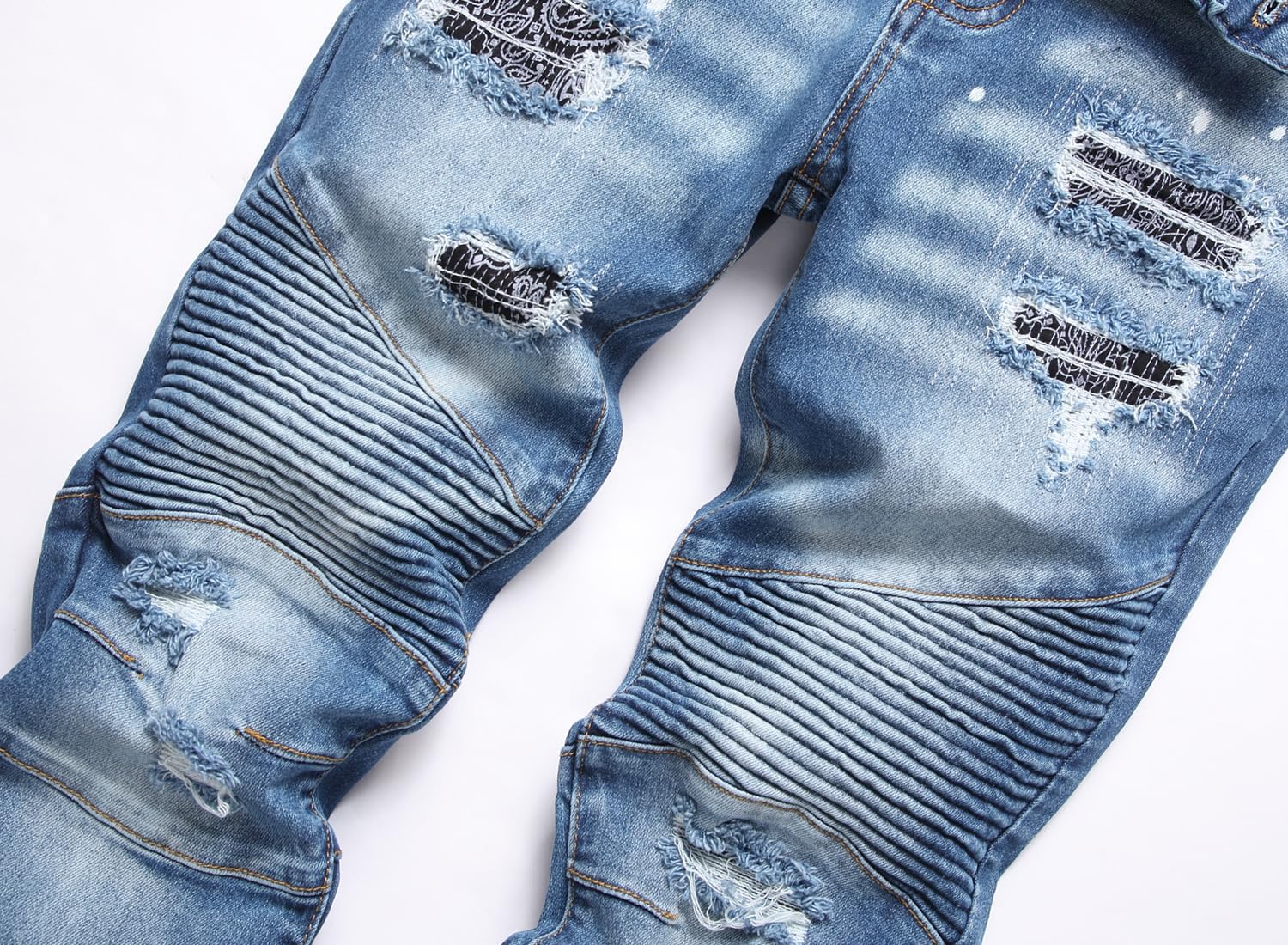 AITITIA Men's Biker Zipper Deco Washed Straight Fit Jeans (40, 002 Light Blue)