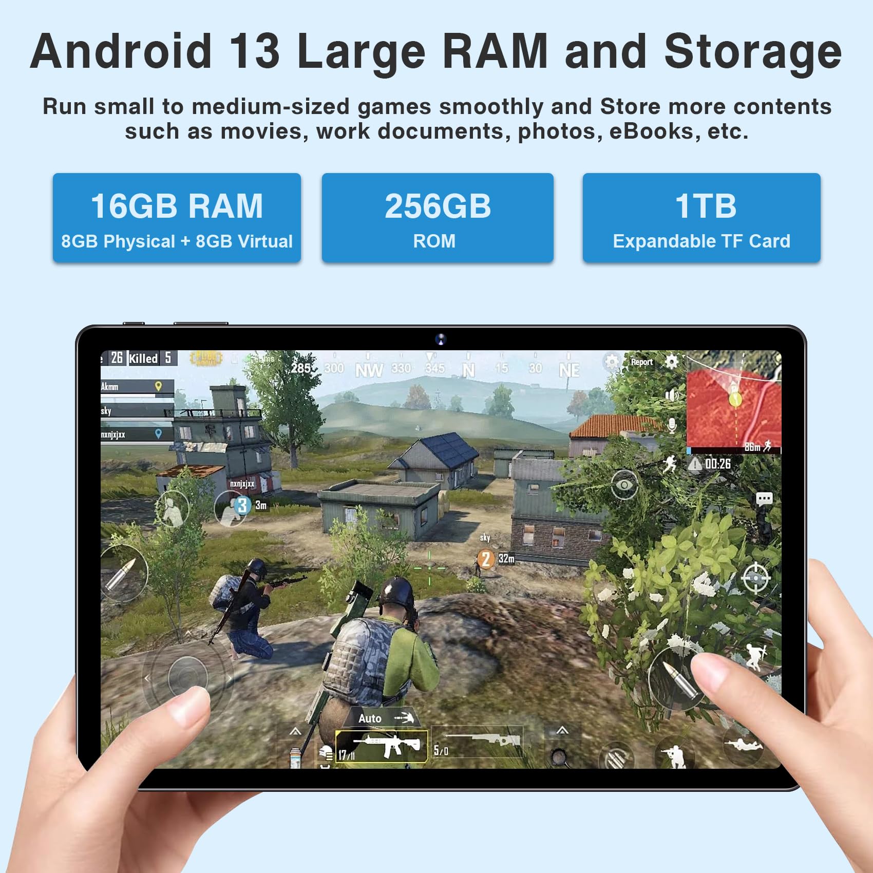 2024 Latest Tablet 11 inch Android 13 Tablets 16GB+256GB+1TB Expand, Octa-Core, 2K 2000 x 1200 Display, 13MP Triple Camera, 8600mAh, Quad Speakers, 5G/2.4G WiFi,GPS,Bluetooth 5.0, with Case -Grey