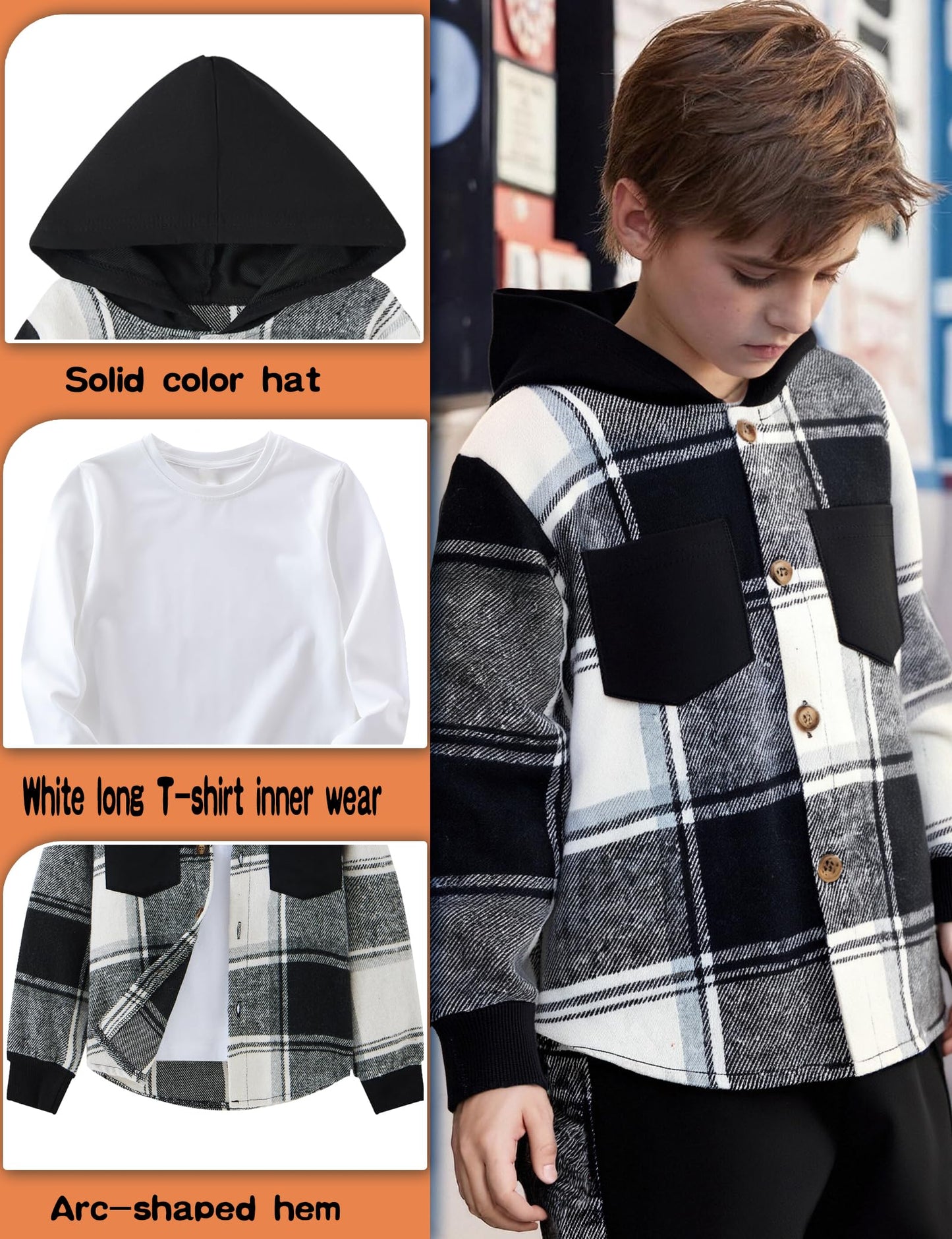 Auiopila Kids Toddler Boy Clothes Plaid Hooded Shirt White T-shirt Top and Solid Color Pants 3Pcs Winter Boys Outfits