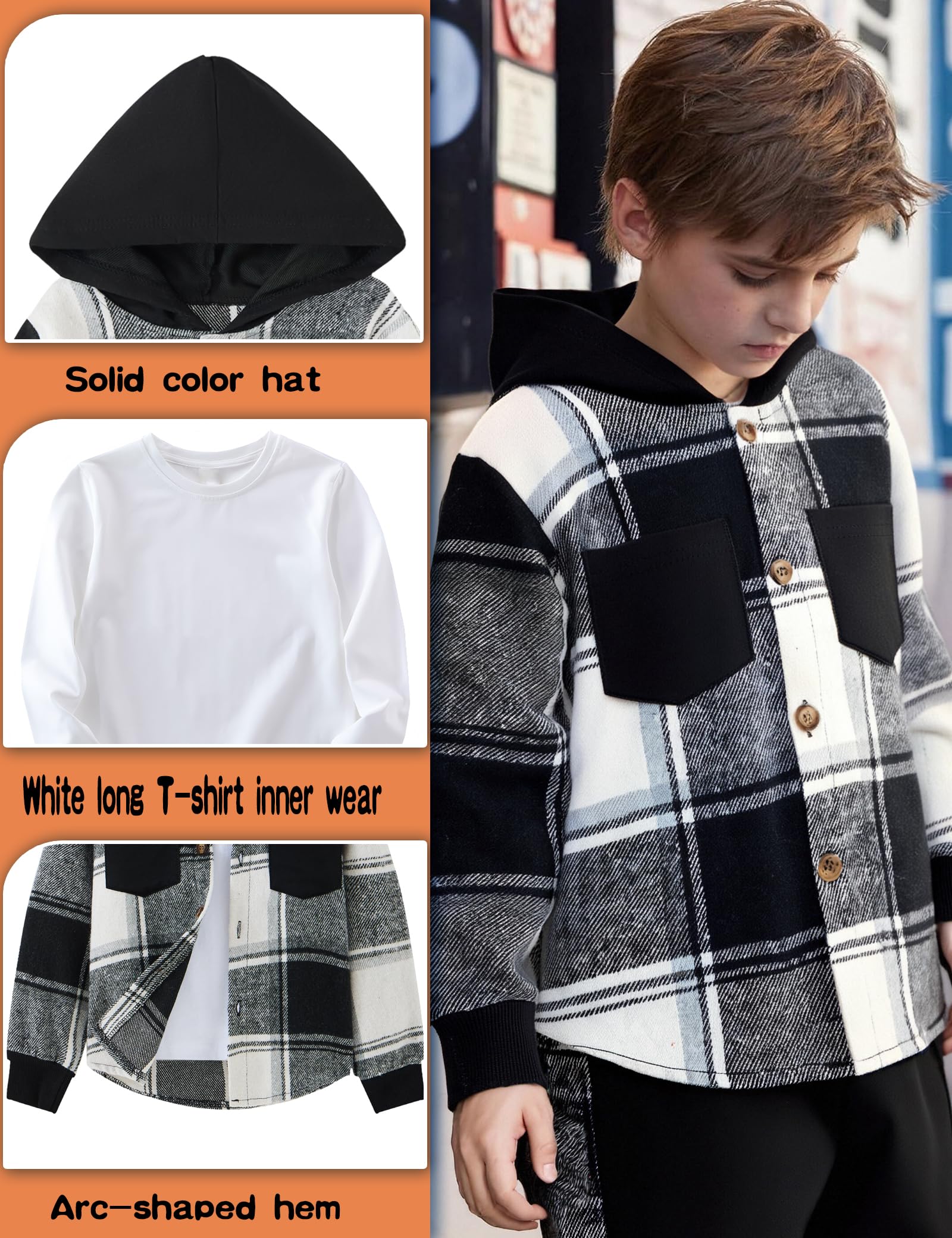 Auiopila Kids Toddler Boy Clothes Plaid Hooded Shirt White T-shirt Top and Solid Color Pants 3Pcs Winter Boys Outfits