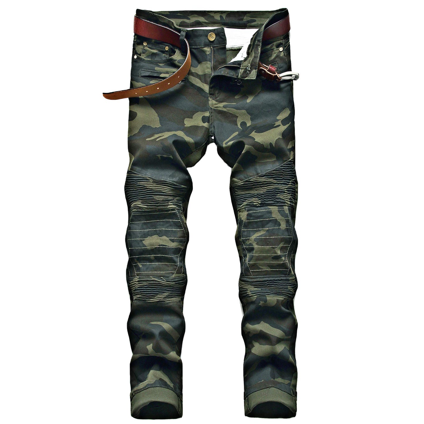 AITITIA Men's Biker Zipper Deco Washed Straight Fit Jeans (40, 002 Light Blue)