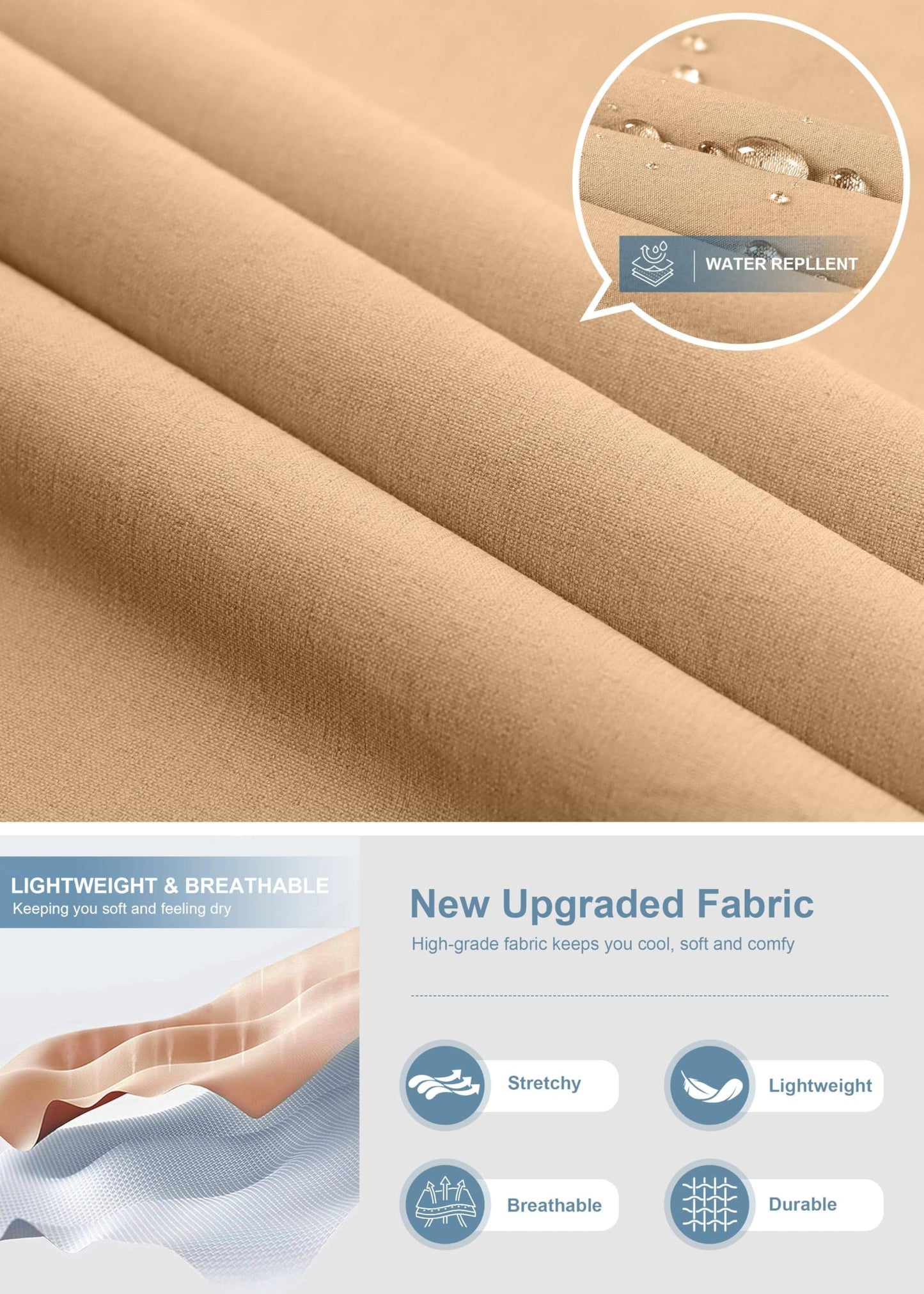 Pudolla Men's Golf Pants Stretch Classic Fit Work Dress Pants 30 Lightweight Quick Dry Casual Slacks Trousers with Pockets(Khaki 34Wx30L)