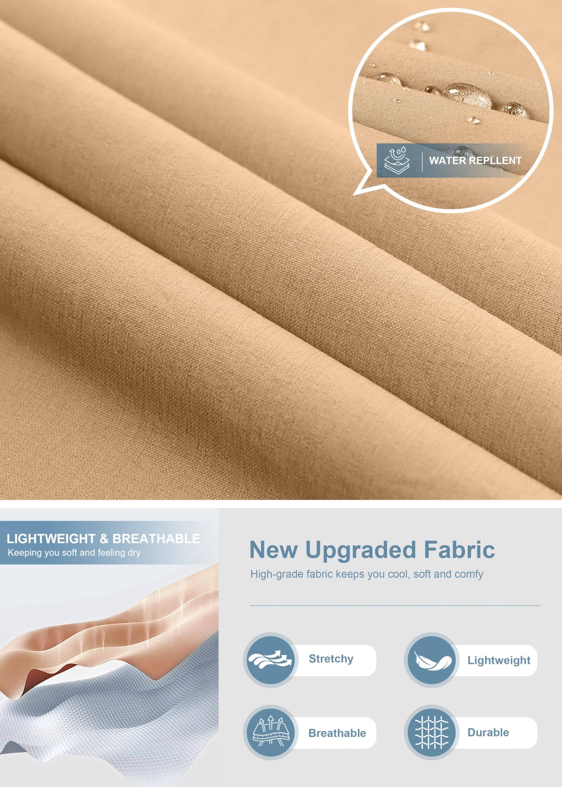 Pudolla Men's Golf Pants Stretch Classic Fit Work Dress Pants 30 Lightweight Quick Dry Casual Slacks Trousers with Pockets(Khaki 34Wx30L)